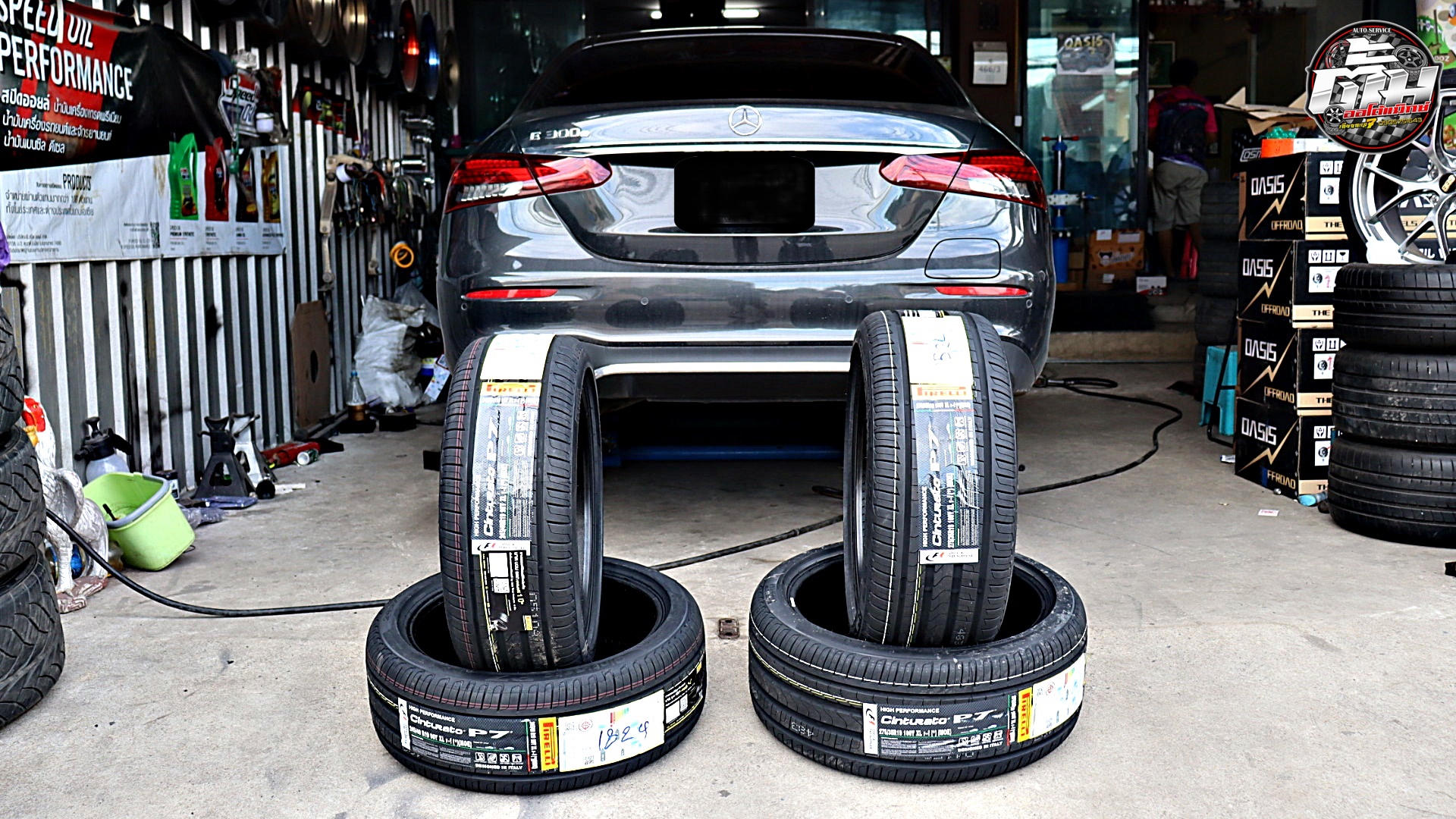 Mercedes Benz E-Class E300e เปลี่ยนยาง PIRELLI Cinturato P7 Runflat F 245/40R19 98Y R 275/35R19 100Y