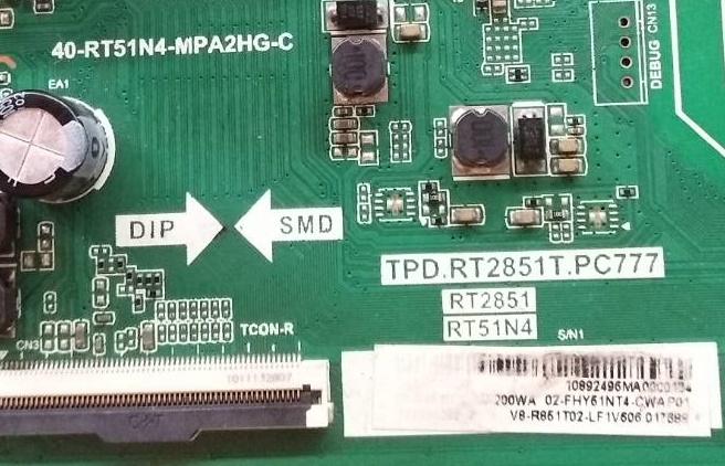 เมนบอร์ดทีวีTCL ทีซีแอล ของแท้มือสองถอดจากเครื่อง ใช้กับรุ่น50J7000A พาร์ท40-RT51N4-MPA2HG-C TPD.RT2851T.PB777