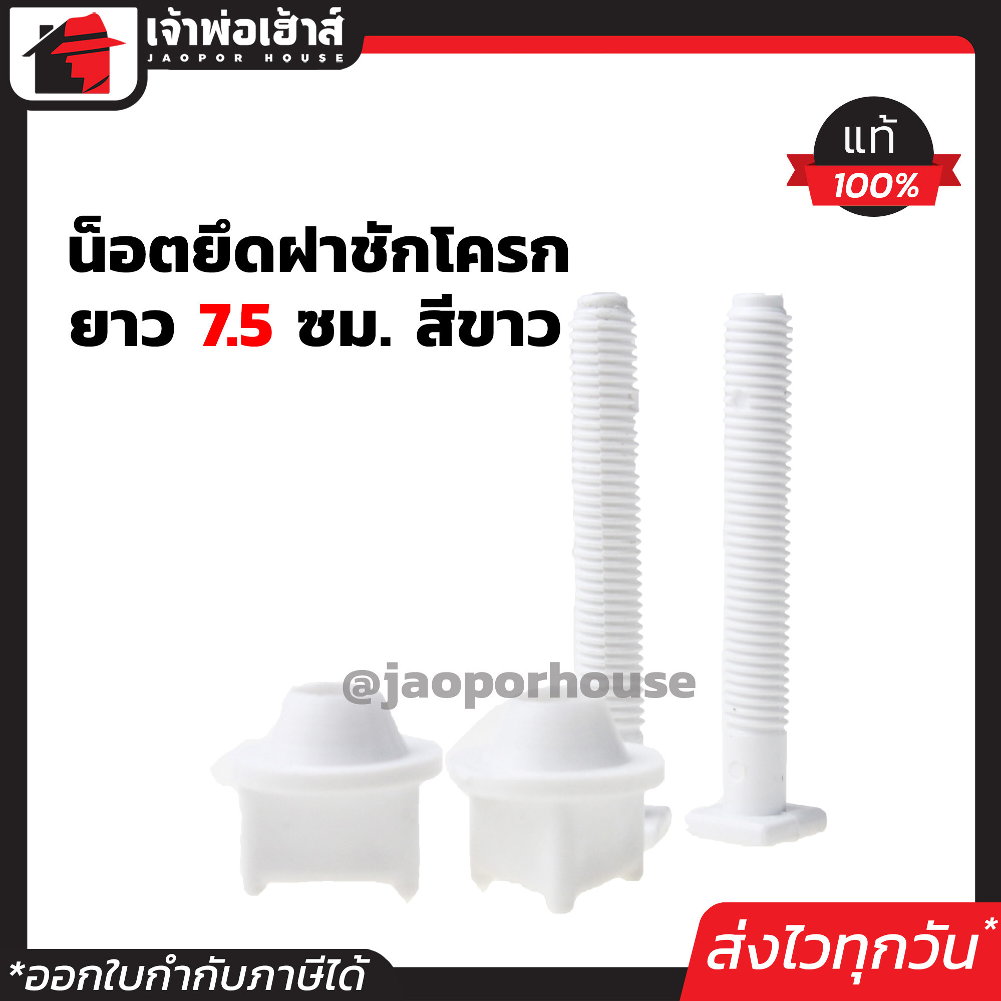 น็อตยึดฝาชักโครก น็อตยึดฝารองนั่ง SB ยาว 7.5 ซม. สีขาว สามารถใช้ยึดกับฝาชักโครกทุกรุ่น อะไหล่ชักโครก ฝารองนั่ง C13-06