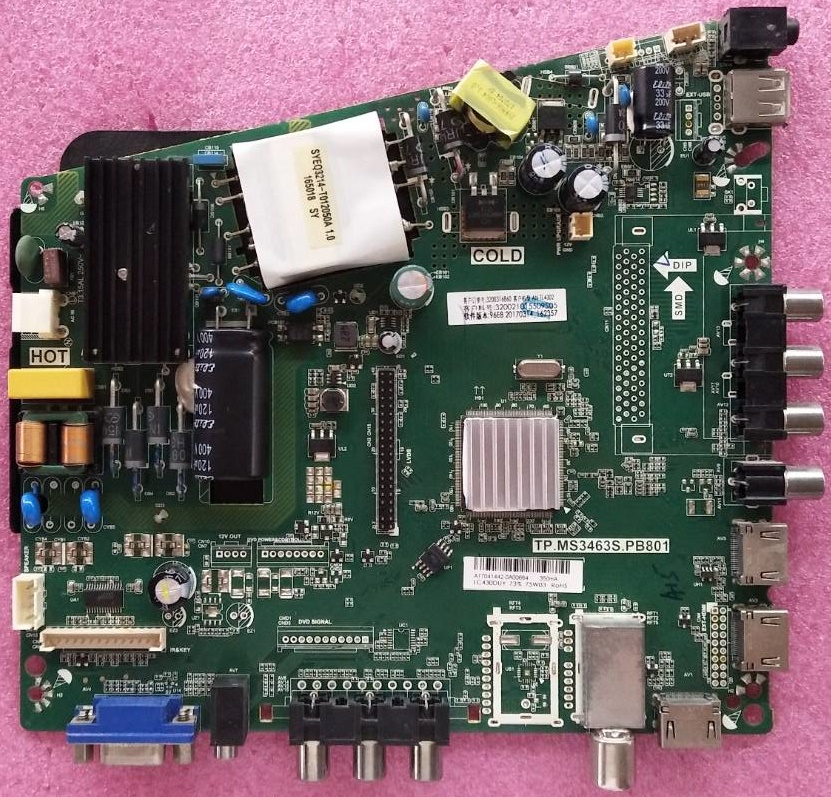 เมนบอร์ดอะโคเนติค (One Board TV ACONATIC) มือสองพร้อมใช้งาน ใช้กับรุ่น AN-LT4301 พาร์ท TP.MS3463S.PB801 เวอร์ชั่นทีบาร์ LC430DUY(SH)(A1)