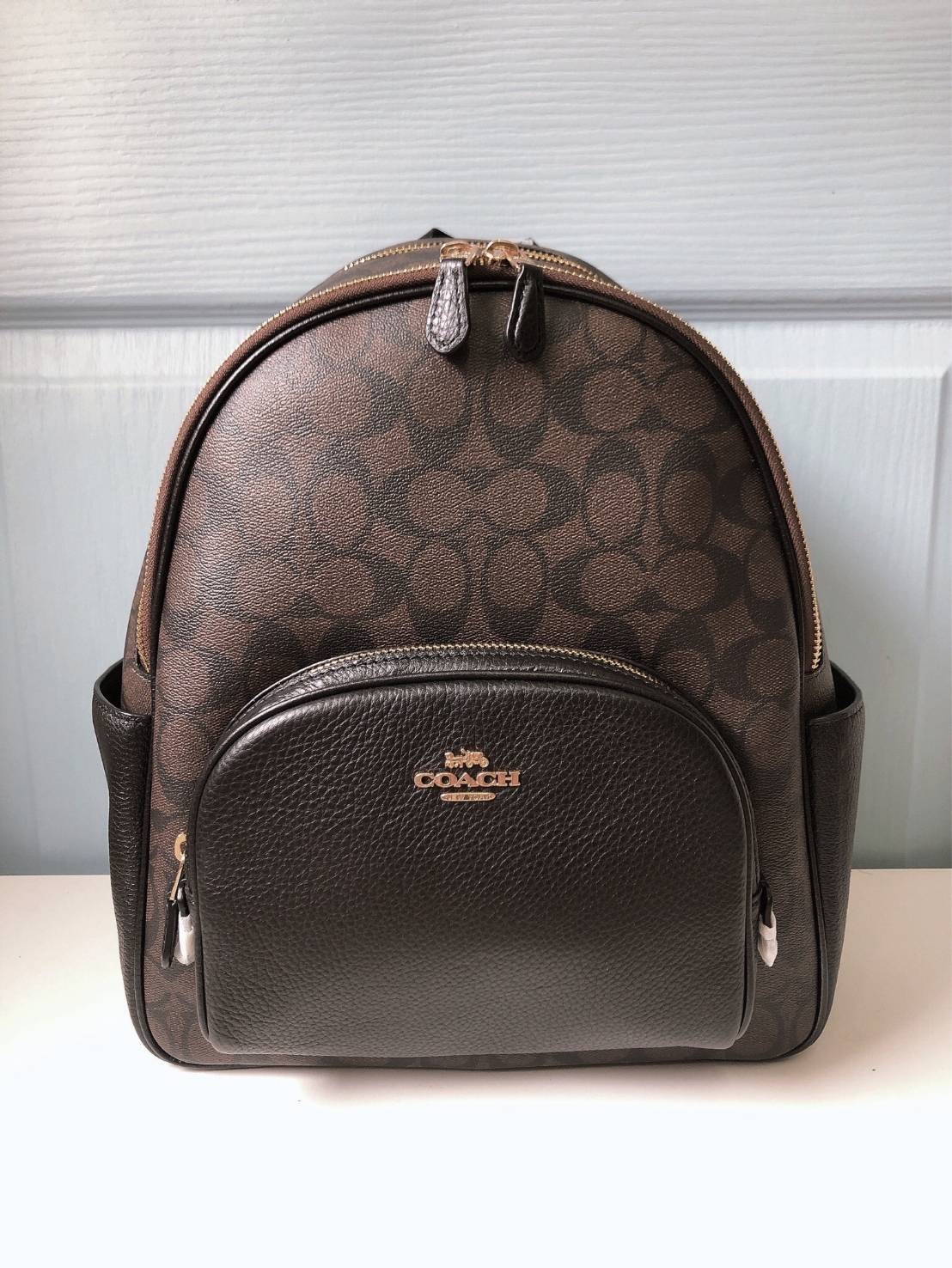 New COACH COURT BACKPACK IN SIGNATURE CANVAS Color: brown/ black