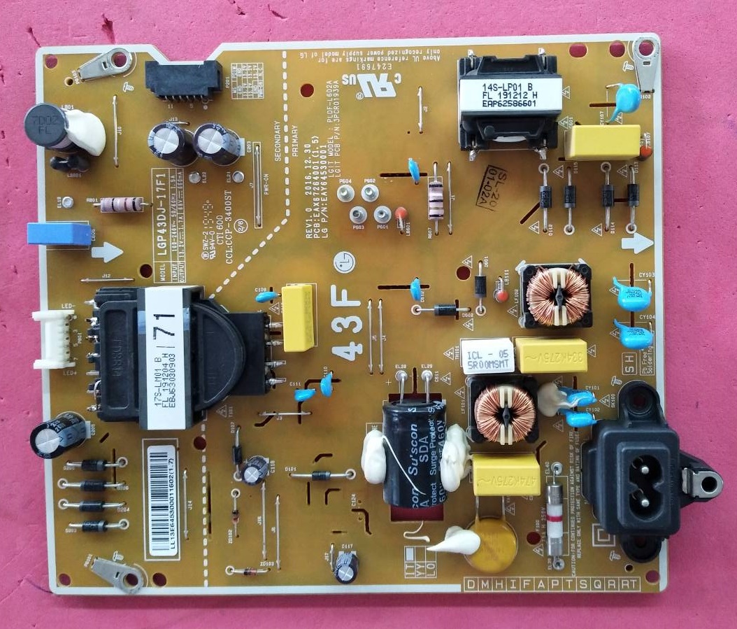 POWER SUPPLY LG (ซับพลาย แอลจี) ของแท้ถอดจากเครื่อง ใช้กับรุ่น 43LJ550T.ATD :43LJ550T.ATM :43LJ550T.ATM :43LK5700PTA.ATM :43LM5700PTC.ATM พาร์ท EAY64530001 :EAX67264001