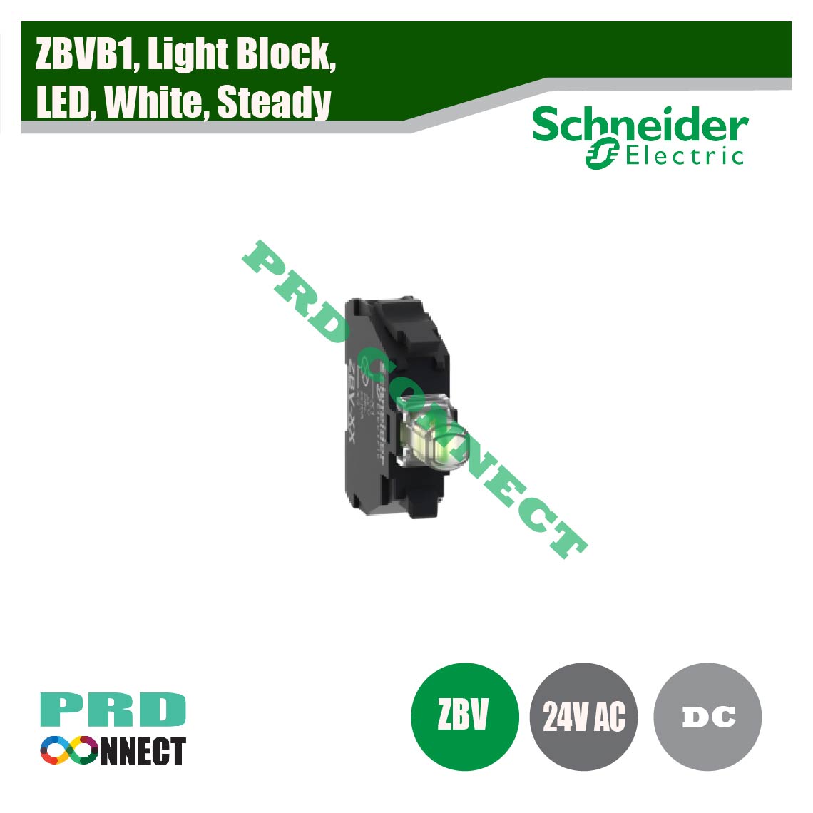ZBVB1, LIGHT BLOCK, LED, WHITE, STEADY, SCHNEIDER