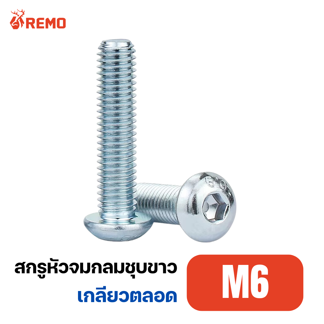 สกรูหัวจมกลมชุบขาว M6-1.00F(8mm - 60mm)
