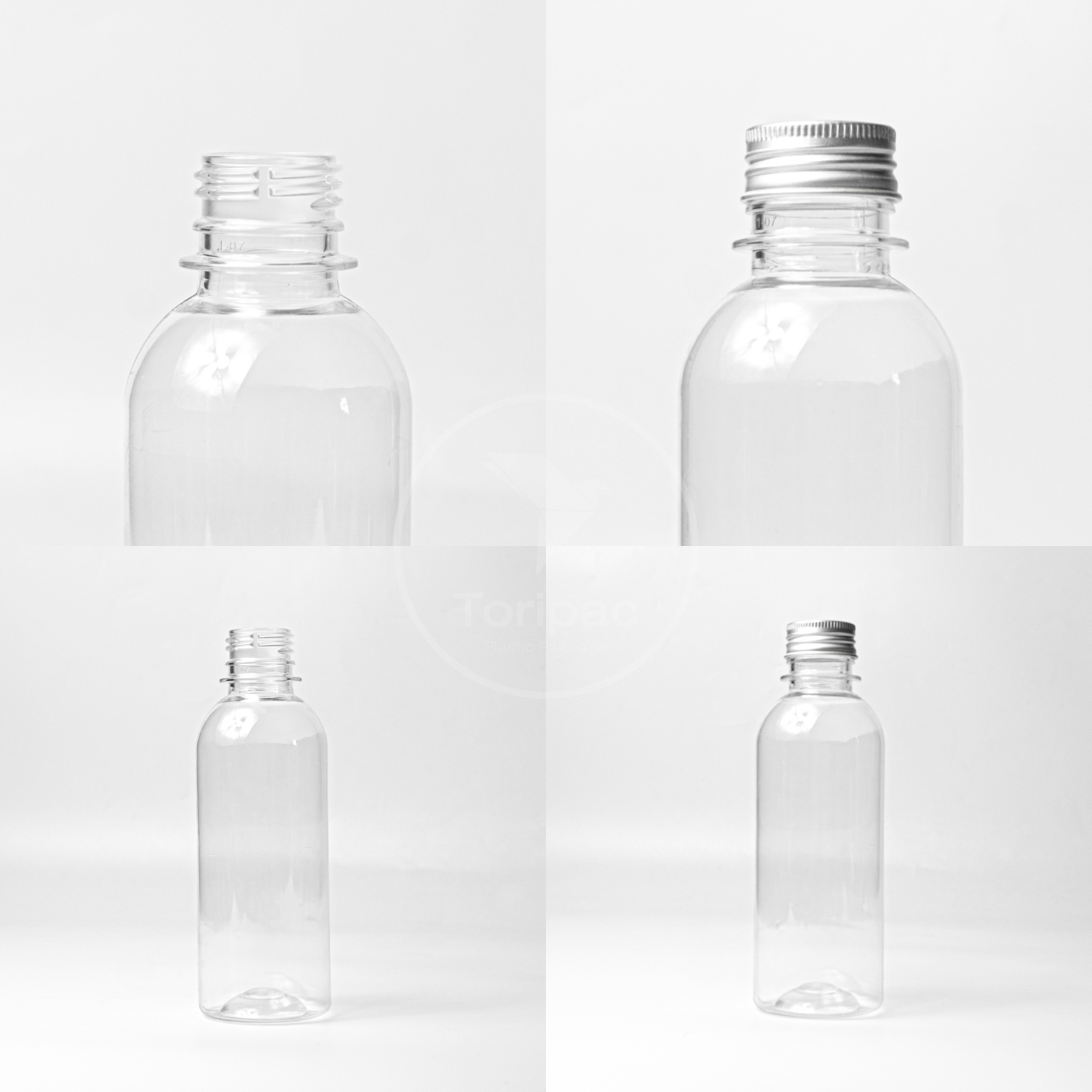 Toripac ขวด PET ทรงกลมเรียบ ขนาด 250 ml. พร้อมฝาอลูมิเนียม 50/100ใบ บรรจุเครื่องดื่ม ขวดน้ำผลไม้ ขวดกาแฟ ขวดน้ำหวาน