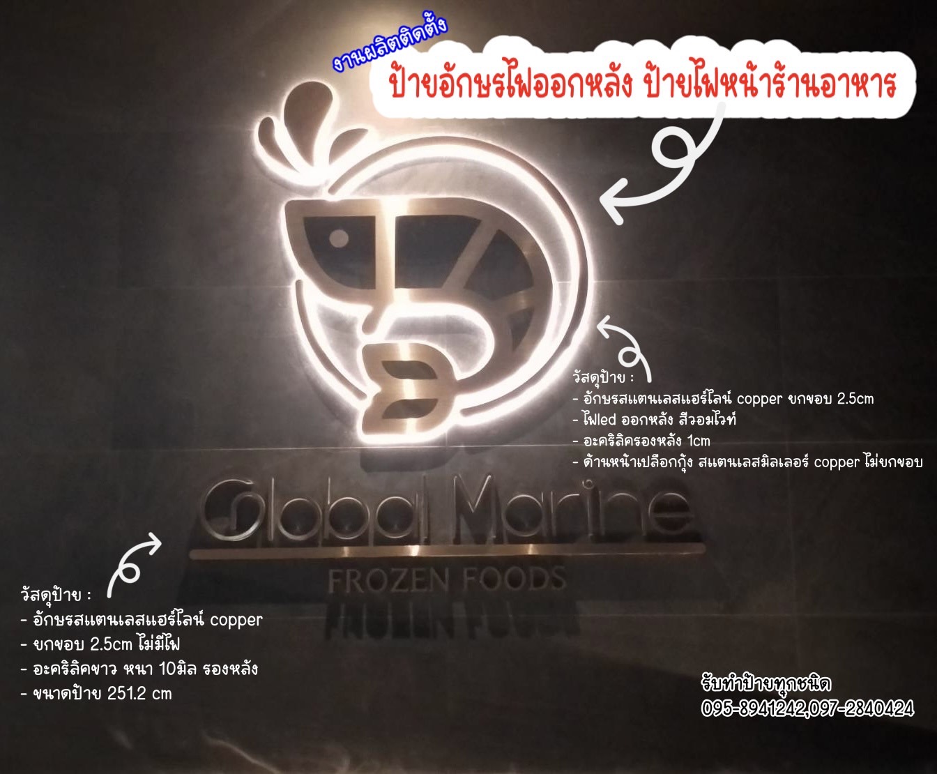 งานผลิตติดตั้ง ป้ายไฟออกหลัง ป้ายสมุทรสาคร