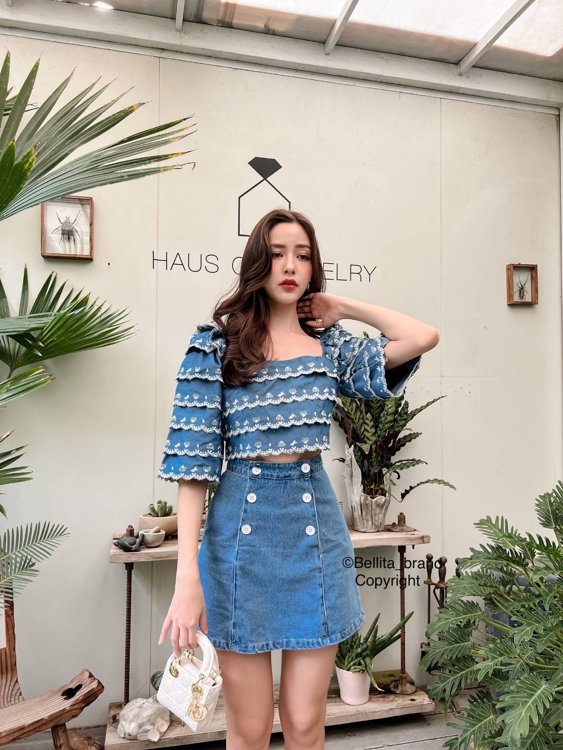 ⟡˒𝓑𝑒𝑙𝑙𝑖𝑡𝑎 เซ็ตกระโปรงยีนส์สีฟ้า Size L