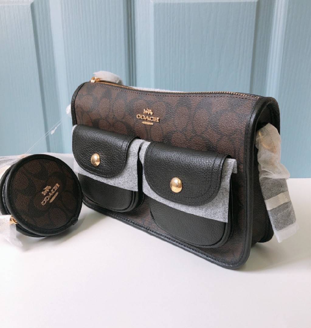 New COACH Track Belt Bag In Rainbow Signature Canvas color: Qb/Khaki Multi