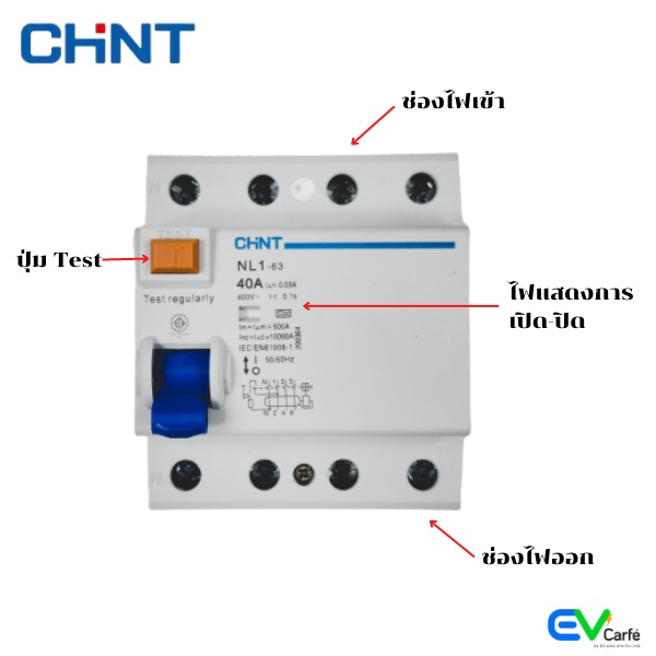 เบรกเกอร์กันดูด RCCB Type A 3 เฟส เบรกเกอร์กันไฟดูด กันดูด เบรกเกอร์กันไฟรั่ว CHINT NL1-63 4P 40A (Ic10KA)