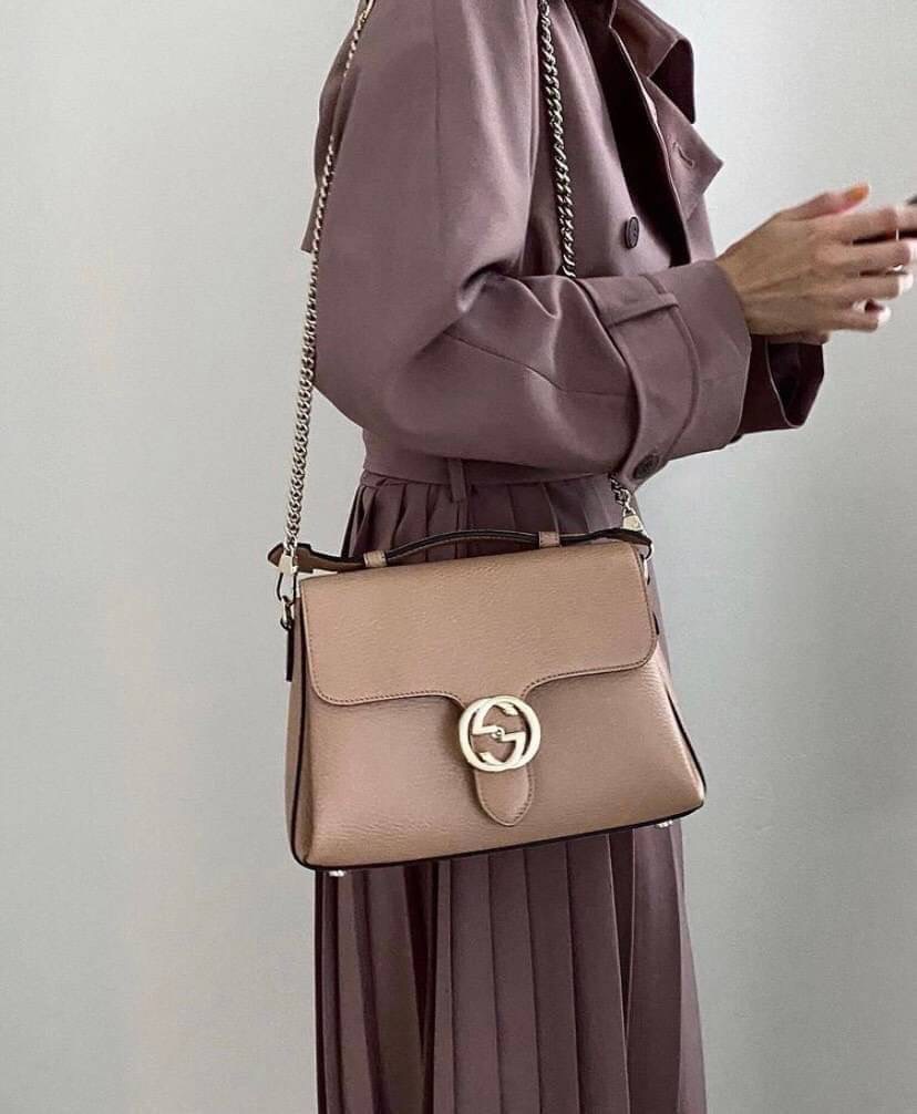 🖤🤍 เทา ครีม New GUCCI Interlocking Shoulder Bag