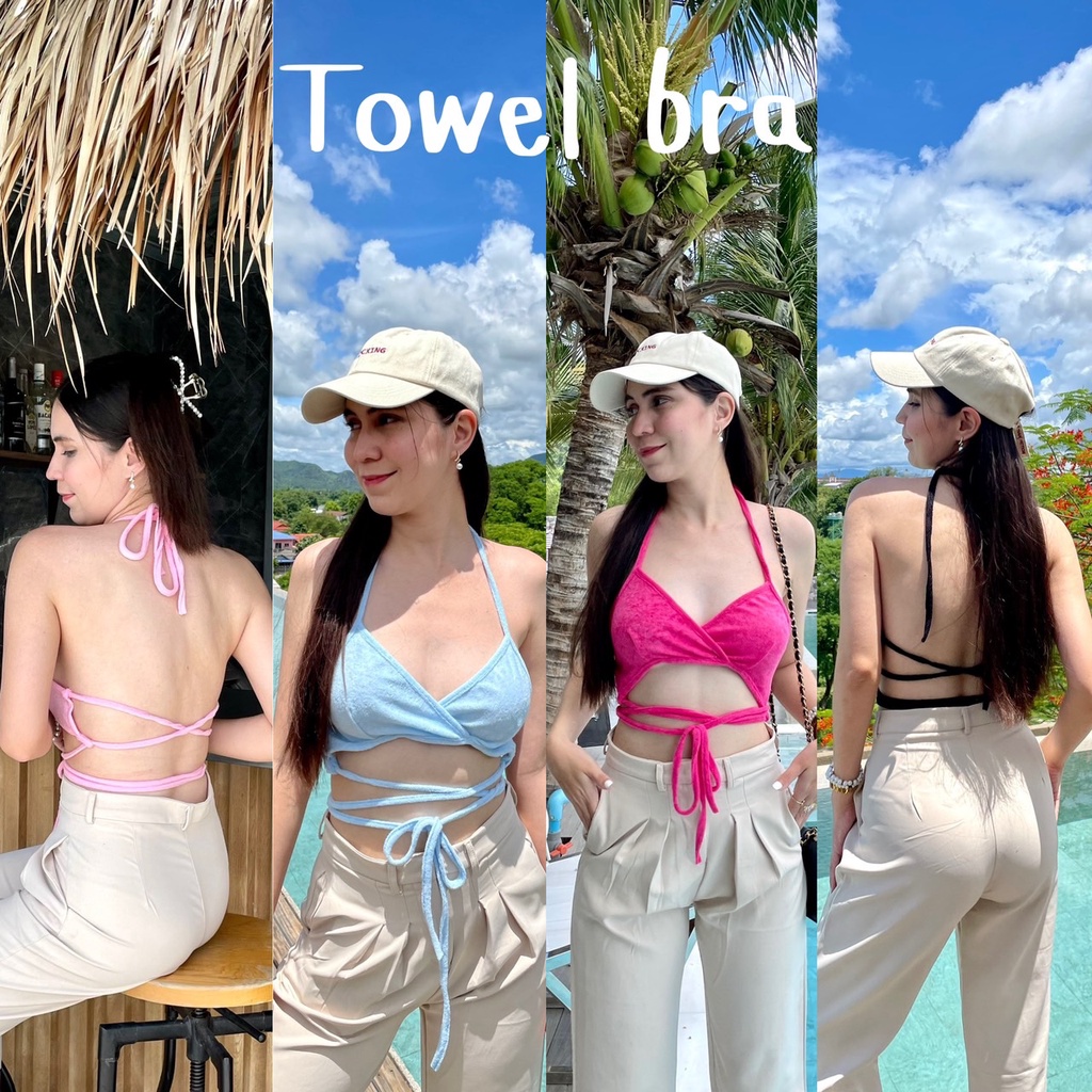🧼Towel bra🧼 บราผ้าขนหนู แบบผูกหลังผูกเอว โทนสีพาสเทลหวานๆแต่แอบเซกซี่ๆ ใส่กับขายาว หรือยีนส์ตัวโปรดสักตัว น่ารักมากกก ♥️