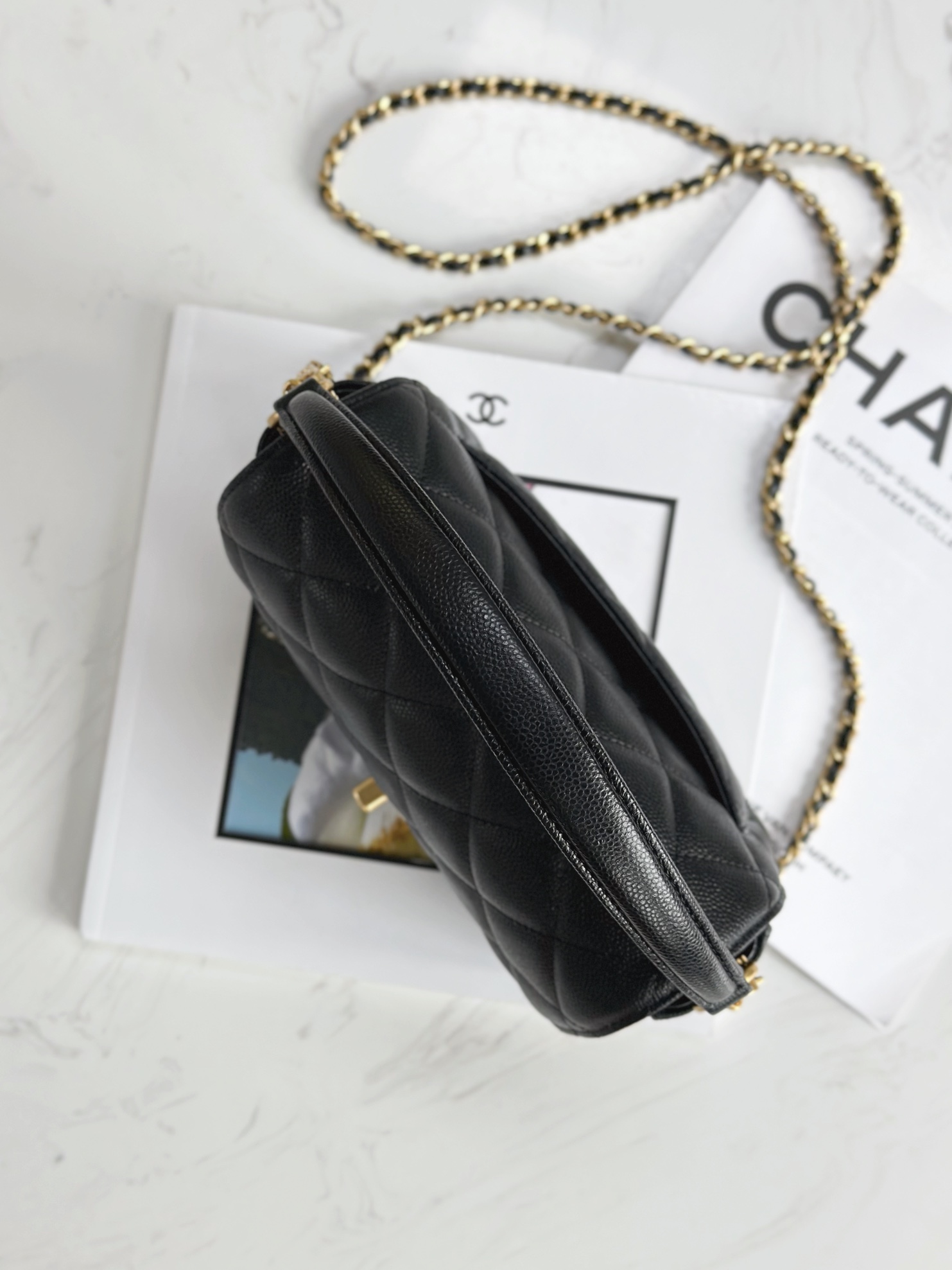 [Pre-order] Chanel Small Flap Bag With Top Handle Grained Shiny Calfskin & Gold-Tone Metal Black งาน VIP คุณภาพที่ดีที่สุด