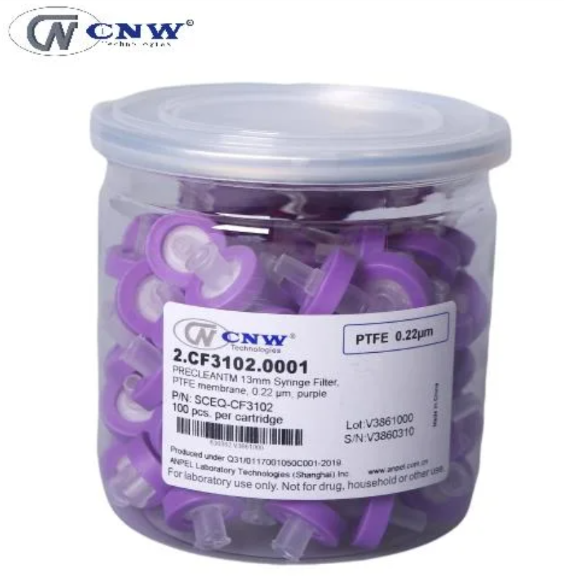 13 mm. 0.22 um PTFE (hydrophobic) Syringe filter (100/pk) P/N 2.CF3102.0001