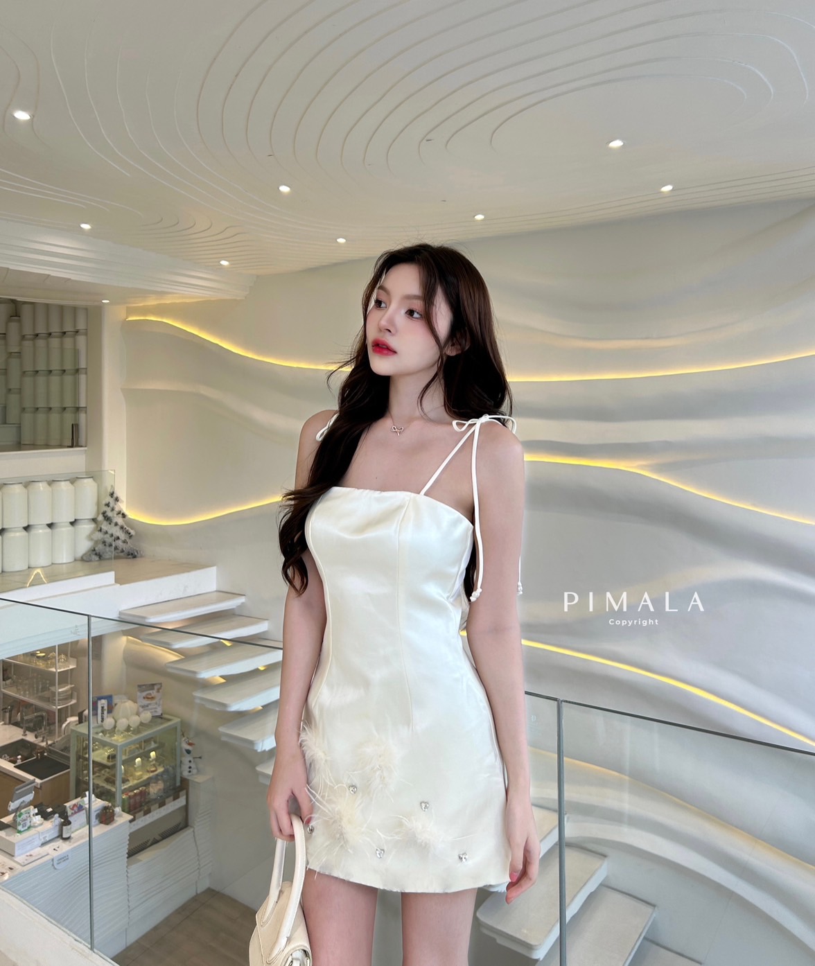 ☁️เดรสสายเดี่ยวผูกโบว์