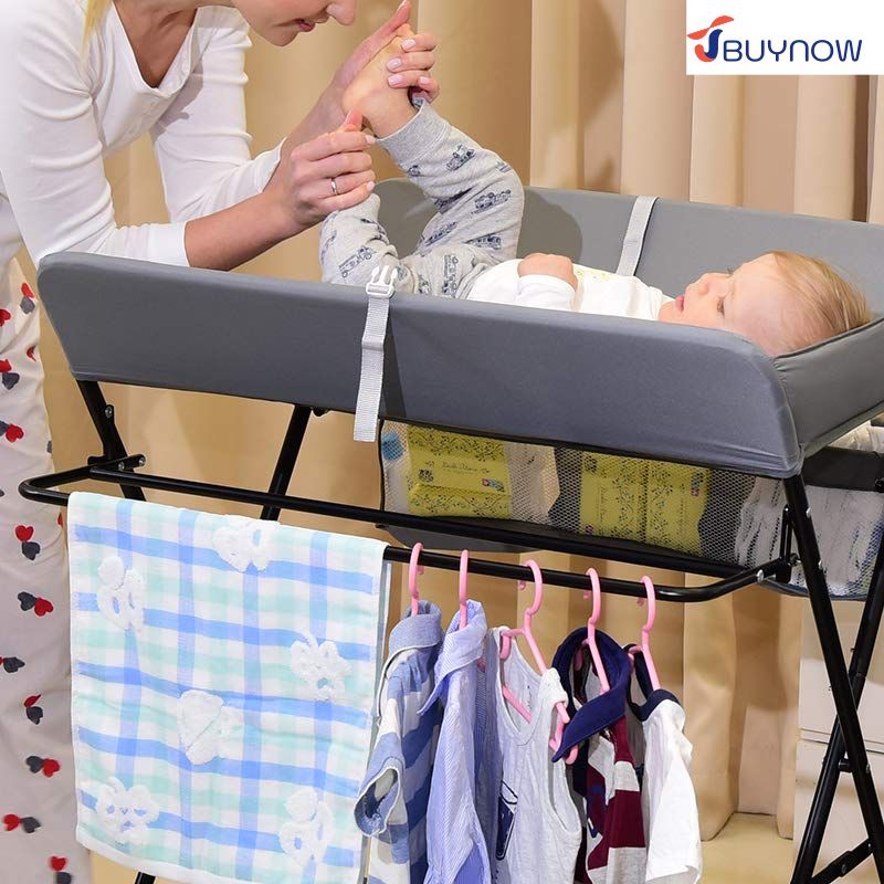 Diaper changing table โต๊ะเปลี่ยนผ้าอ้อมเด็ก แบบมีล้อสีเทา