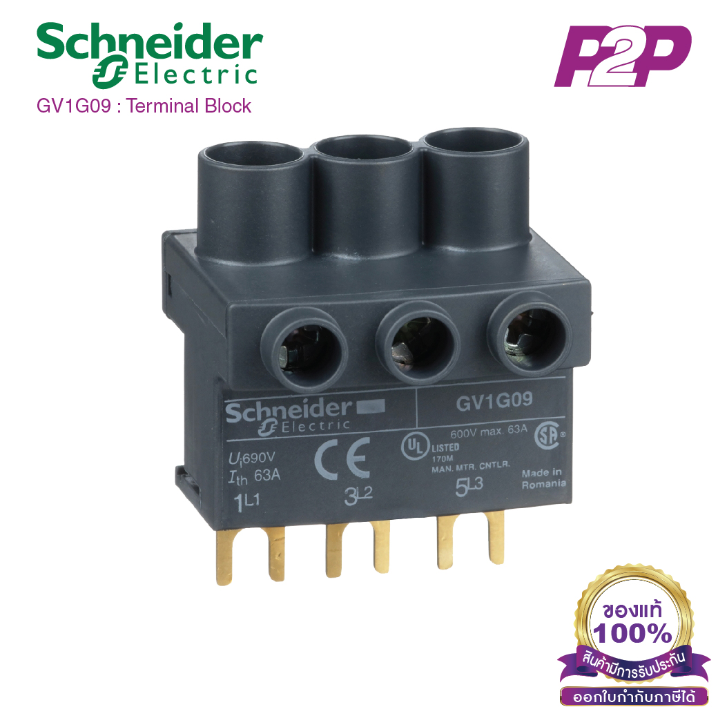 GV1G09 : Terminal block,TeSys Deca & TeSys U,3P,from the top,for supply to one or more GV2G busbar sets