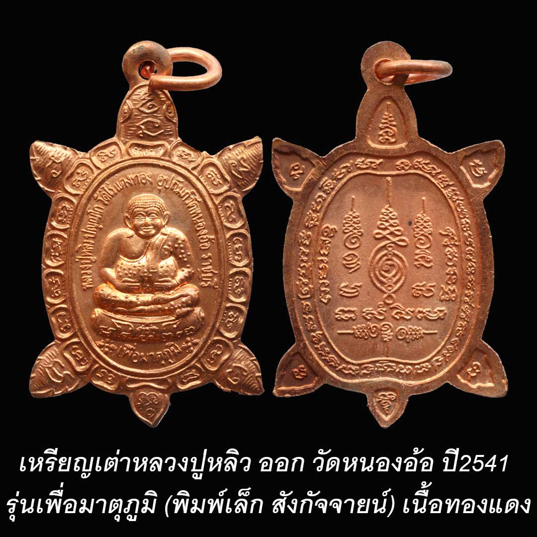 เต่าหลวงปู่หลิว วัดหนองอ้อ ปี2541 รุ่นเพื่อมาตุภูมิ (พิมพ์เล็ก) เนื้อทองแดง