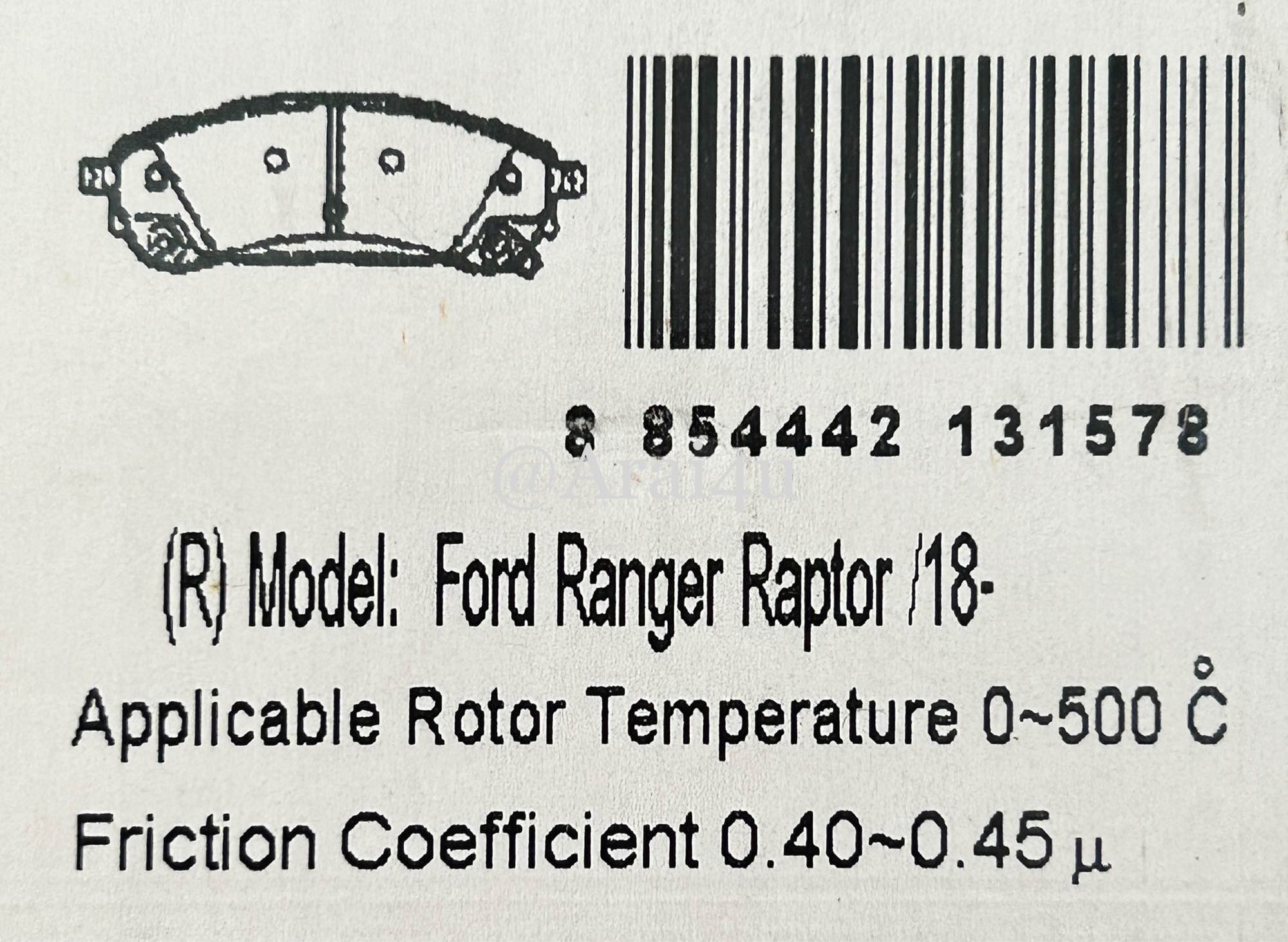 ผ้าเบรคหลัง FORD RAPTOR 2018 MU
