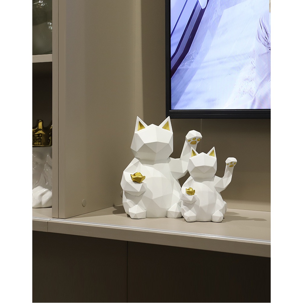 แมวกวัก ทรงเหลี่ยม นอร์ดิก กวักทรัพย์ กวักโชค แมวนางกวัก แมวนำโชค ของตกแต่งบ้าน ของมงคล ส่งจากไทย