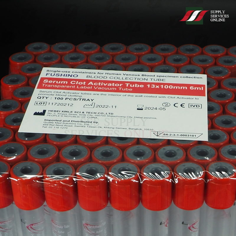 หลอดเก็บเลือดระบบสุญญากาศชนิดไม่มีสารกันเลือดแข็ง CLOTTED TUBE 6 ML