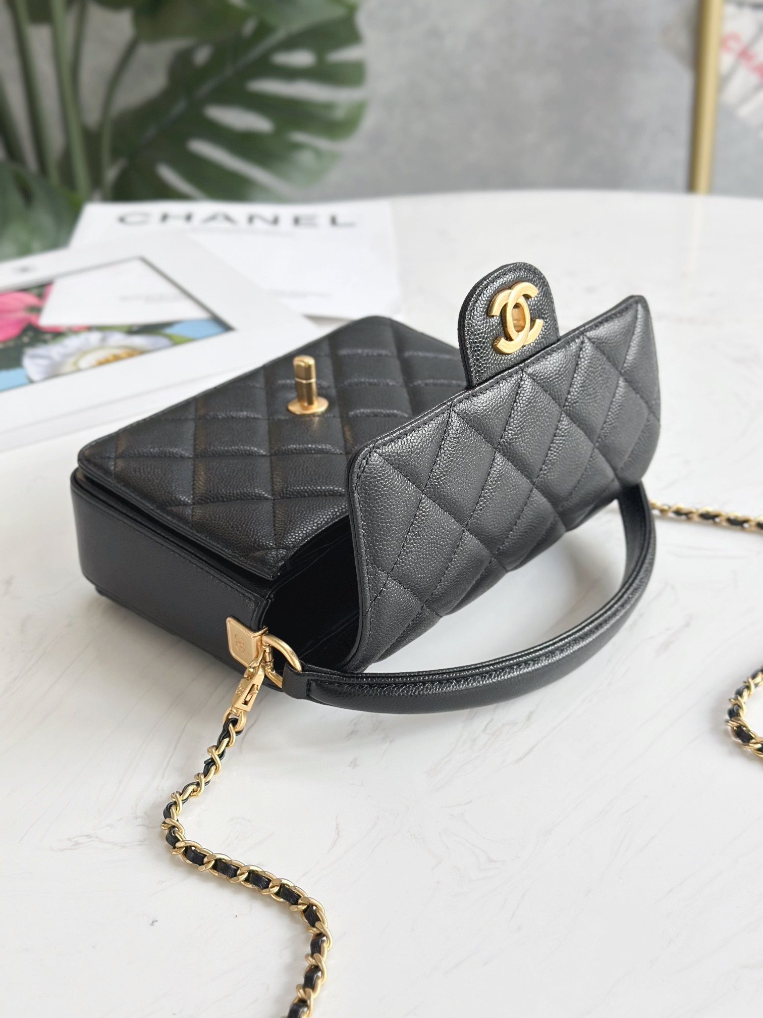 [Pre-order] Chanel Small Flap Bag With Top Handle Grained Shiny Calfskin & Gold-Tone Metal Black งาน VIP คุณภาพที่ดีที่สุด