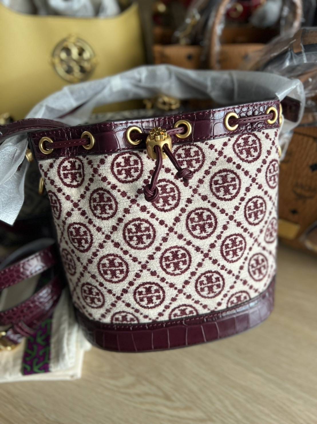 NEW TORY BURCH T MONOGRAM CHENILLE BUCKET BAG