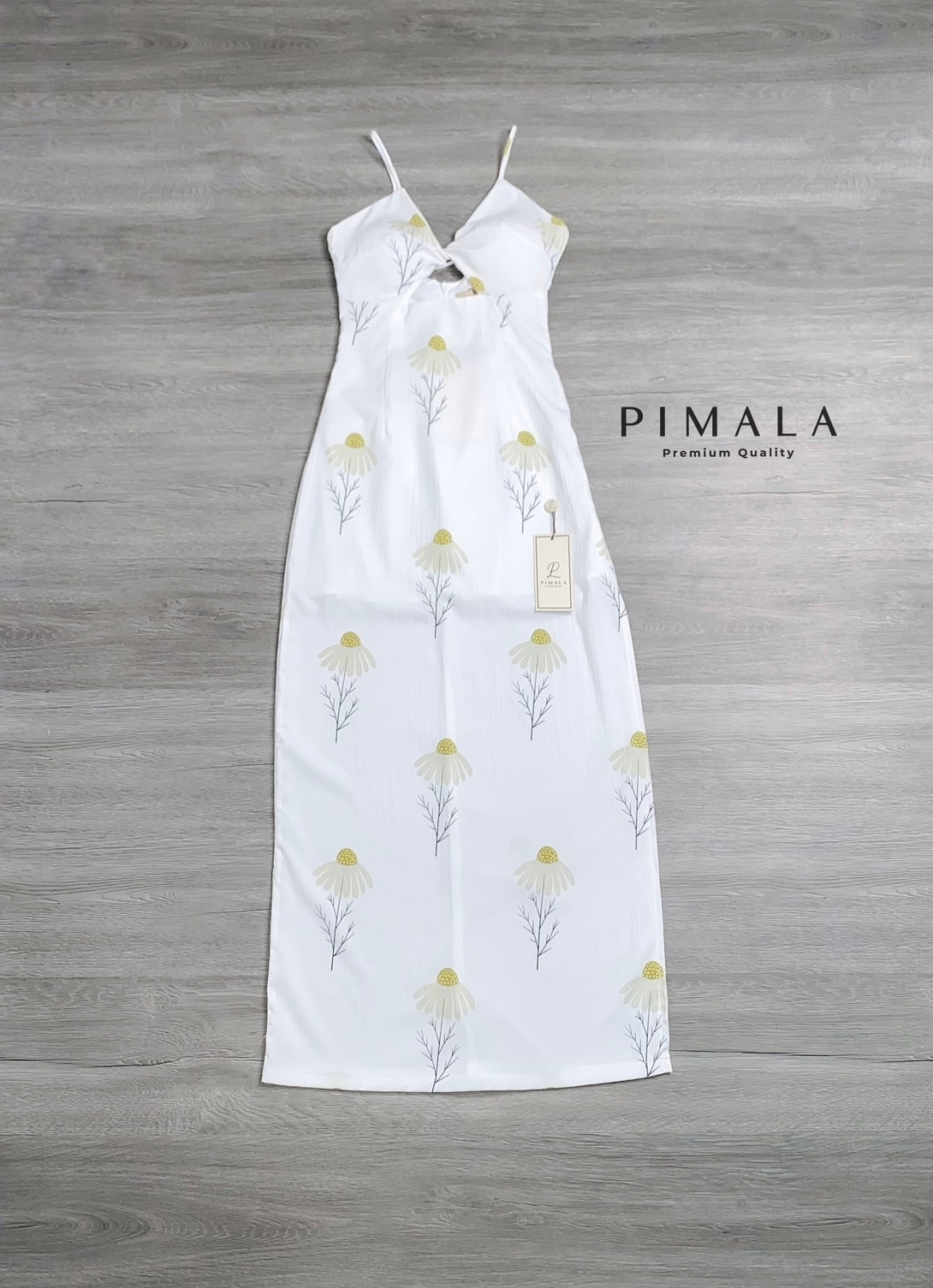 Maxi dressเดรสยาวสายเดี่ยวผูกโบว์ด้านหลังสายปรับได้