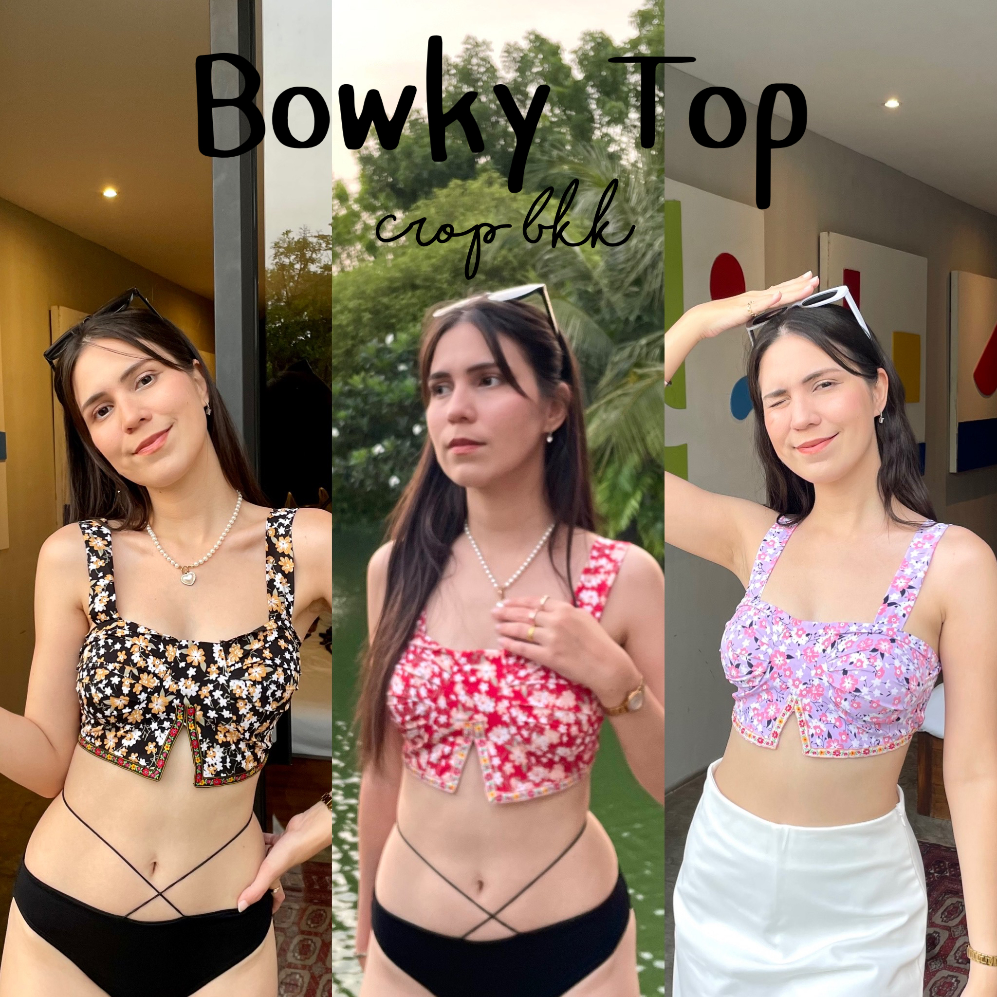 🎀Bowky Top🎀 เสื้อครอปโบกี้ลายดอก สีพาสเทล น่ารักตะมุตะมิมาก พร้อมส่งแบบราคาน่ารักๆไปเลยยย 💖 Cropbkk