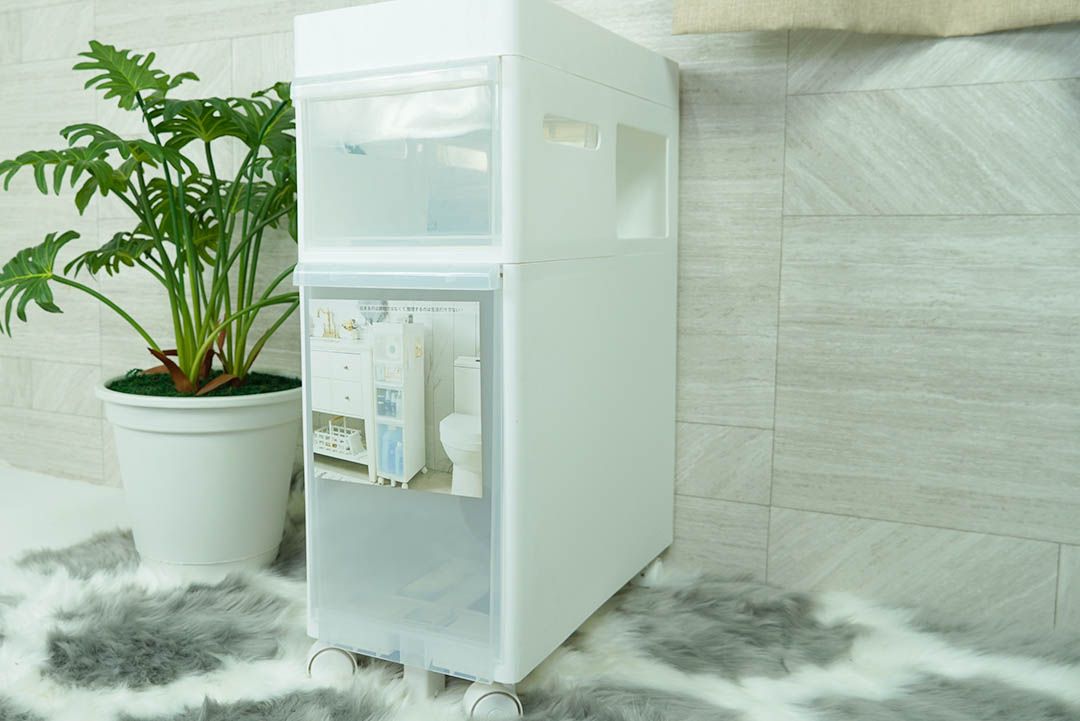 Plastic storage shelf ลิ้นชักพลาสติก 2 ชั้น จัดเก็บสิ่งของ 22x45x56 cm สีขาว
