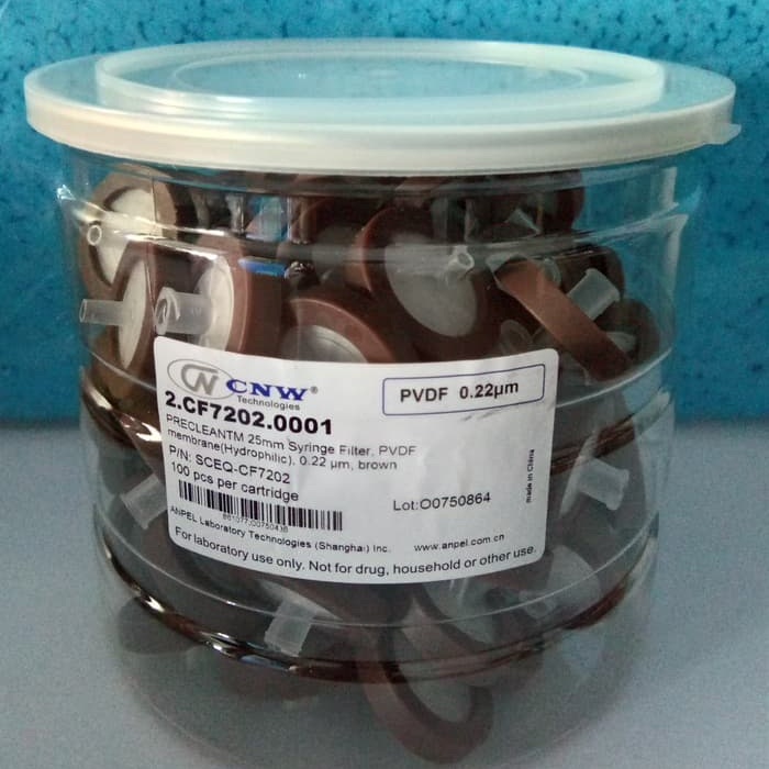 25mm. 0.22um PVDF Syringe filter (Hydrophilic) (100/pk) P/N 2.CF7202.0001