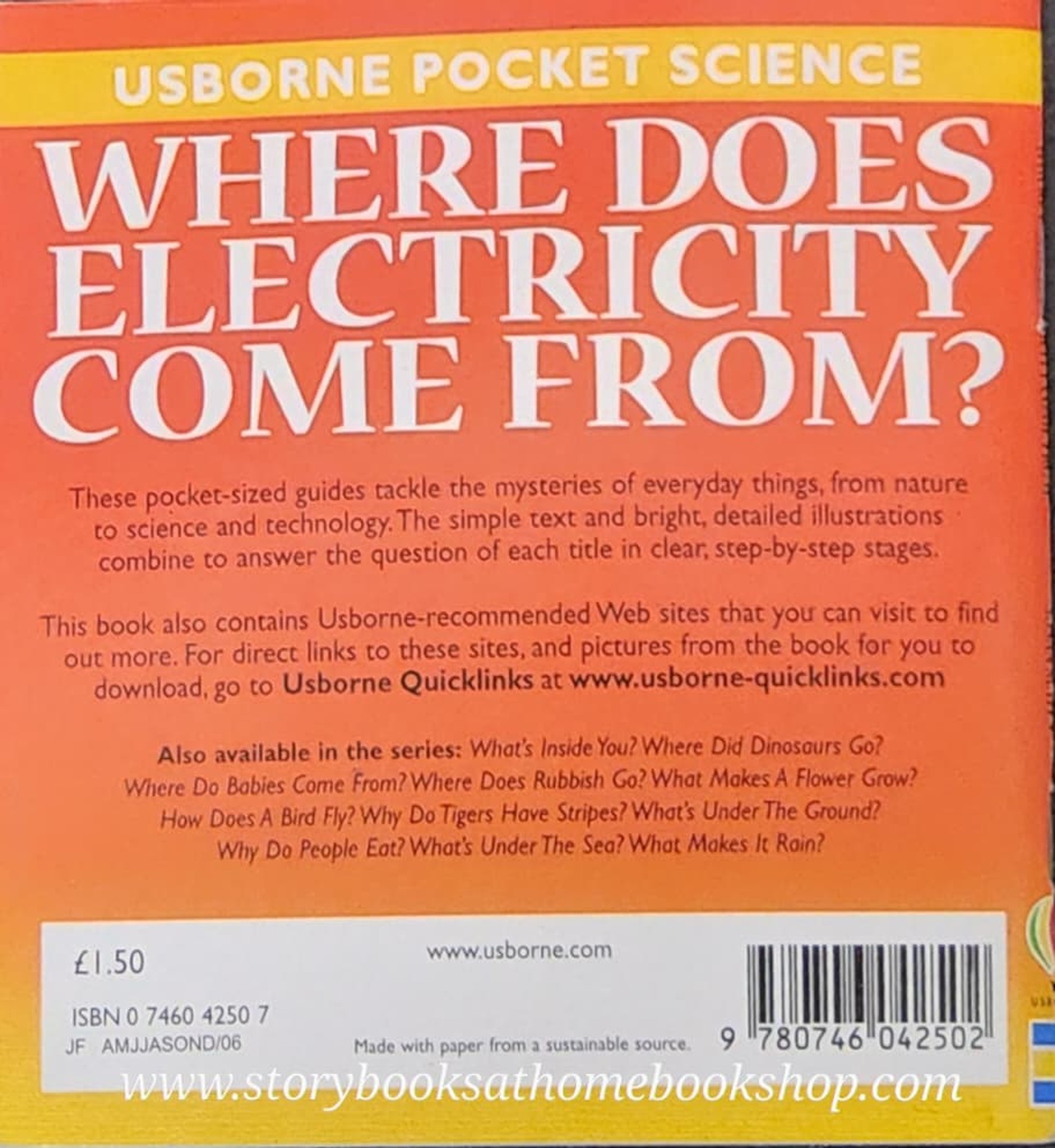 KNOWLEDGE BOOK** ♥️♥️USBORNE POCKET SCIENCE WHERE DOES ELECTRICITY COME FROM?