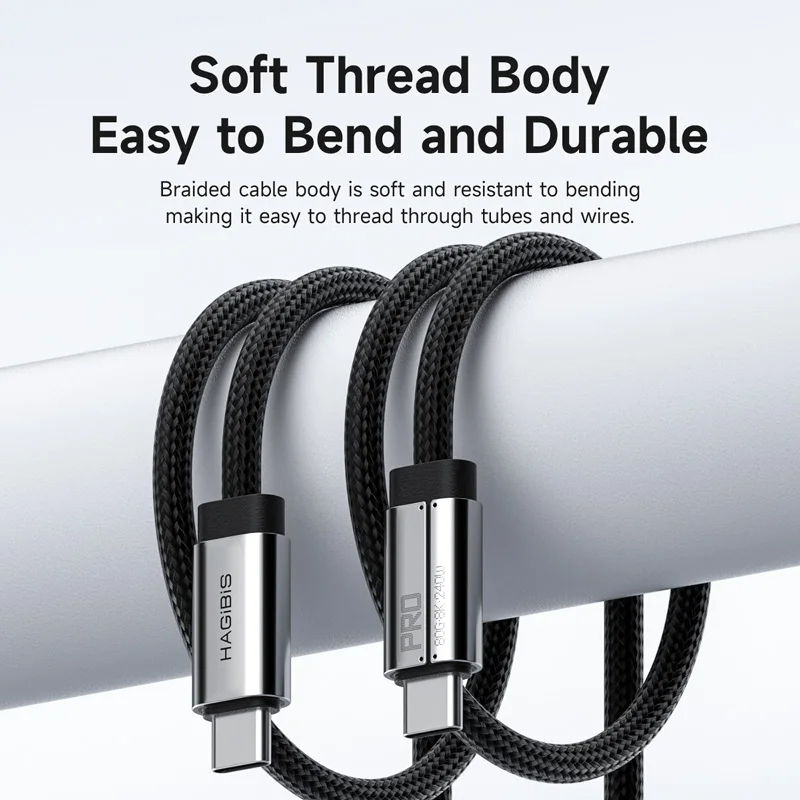 Hagibis UC4X USB4 V2 Cable, Super Soft 80Gpbs 240W 8K@60Hz USB C to Type-C Fast Charging Cable Thunderbolt4 5