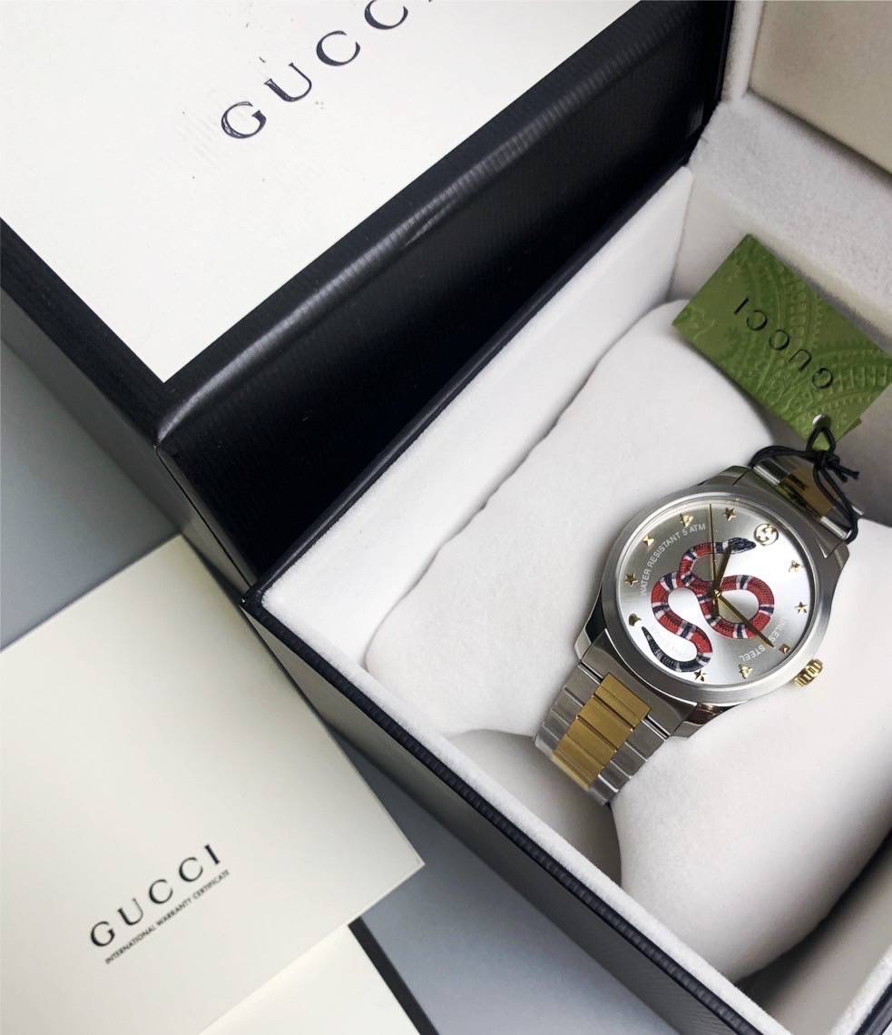 โปร New Gucci G-Timeless Silver Unisex Watch สายทูโทน 2 กษัตริย์ Size 38mm ✅ มีใบรับประกัน
