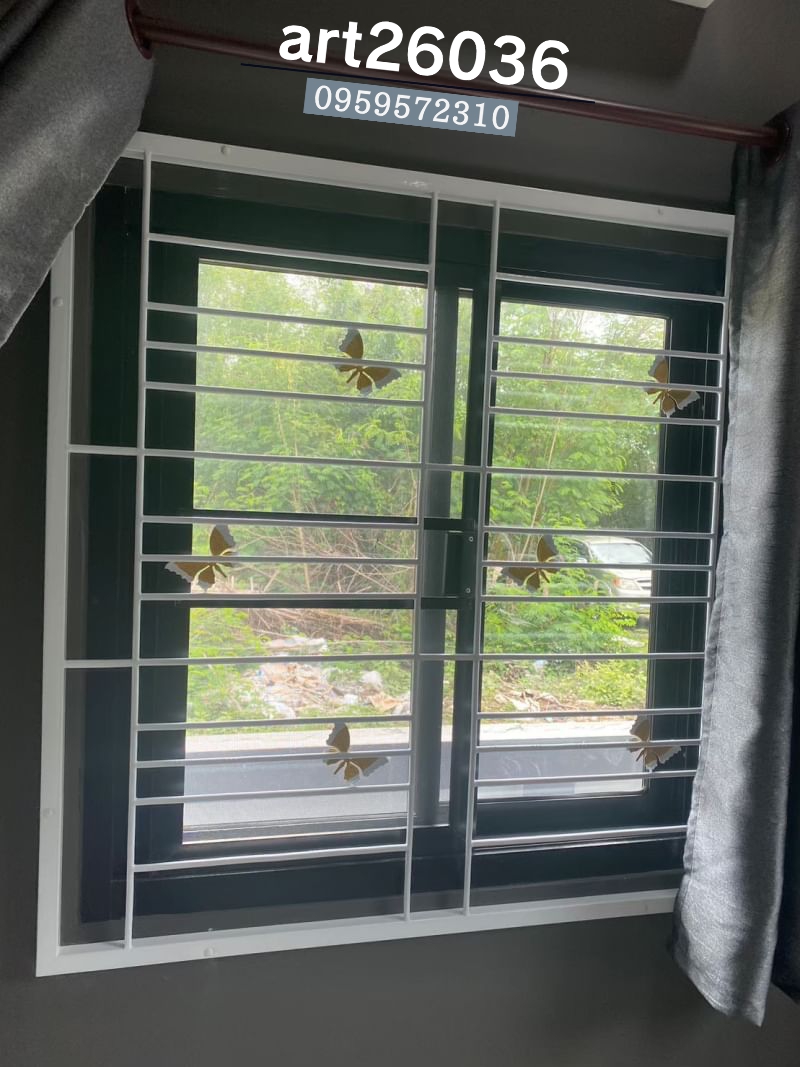 เหล็กดัดพร้อมมุ้งลวด ประตู หน้าต่างสีอบ บานเลื่อน ลายผีเสื้อ