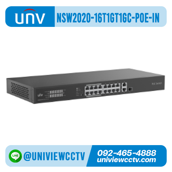 สวิทช์ UNIVIEW รุ่น NSW2020-16T1GT1GC-POE-IN l 16×100Mbps PoE ports (RJ45)+ 1×1000Mbps Gigaethernet ports +1×1000Mbps Combo ports