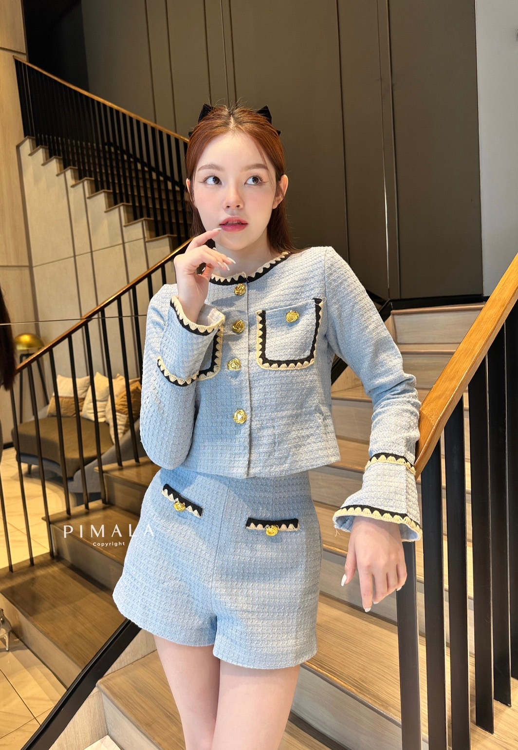 SETเสื้อ+กางเกง เซทเสื้อแขนยาวปักขอบกระเป๋า