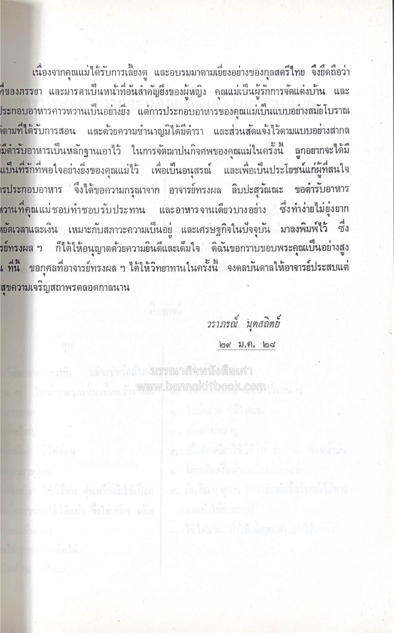 ตำรับอาหารไทย เกร็ดความรู้การประกอบอาหาร หนังสืออนุสรณ์หม่อมหลวง อาภรณ์ ปัตตะโชติ (ตำหนิ).