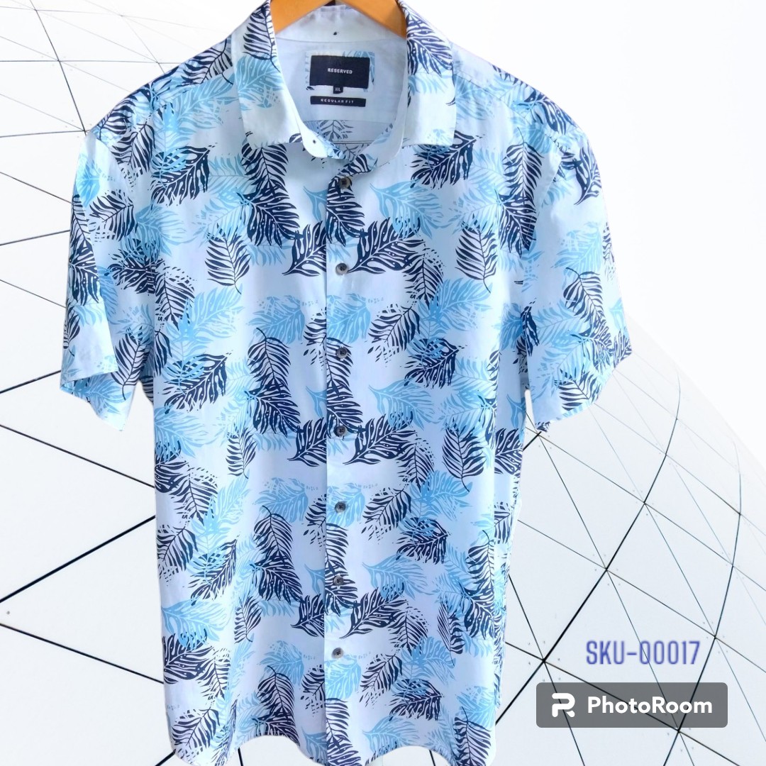 เสื้อฮาวายมือสอง ป้าย RESERVED ลายใบเฟิร์น ผ้า 100% Cotton อก 24 ยาว 30 ราคา 250 บาท ค่าจัดส่งเหมา ๆ 30 บาท (สั่งกี่ตัวก็ได้)