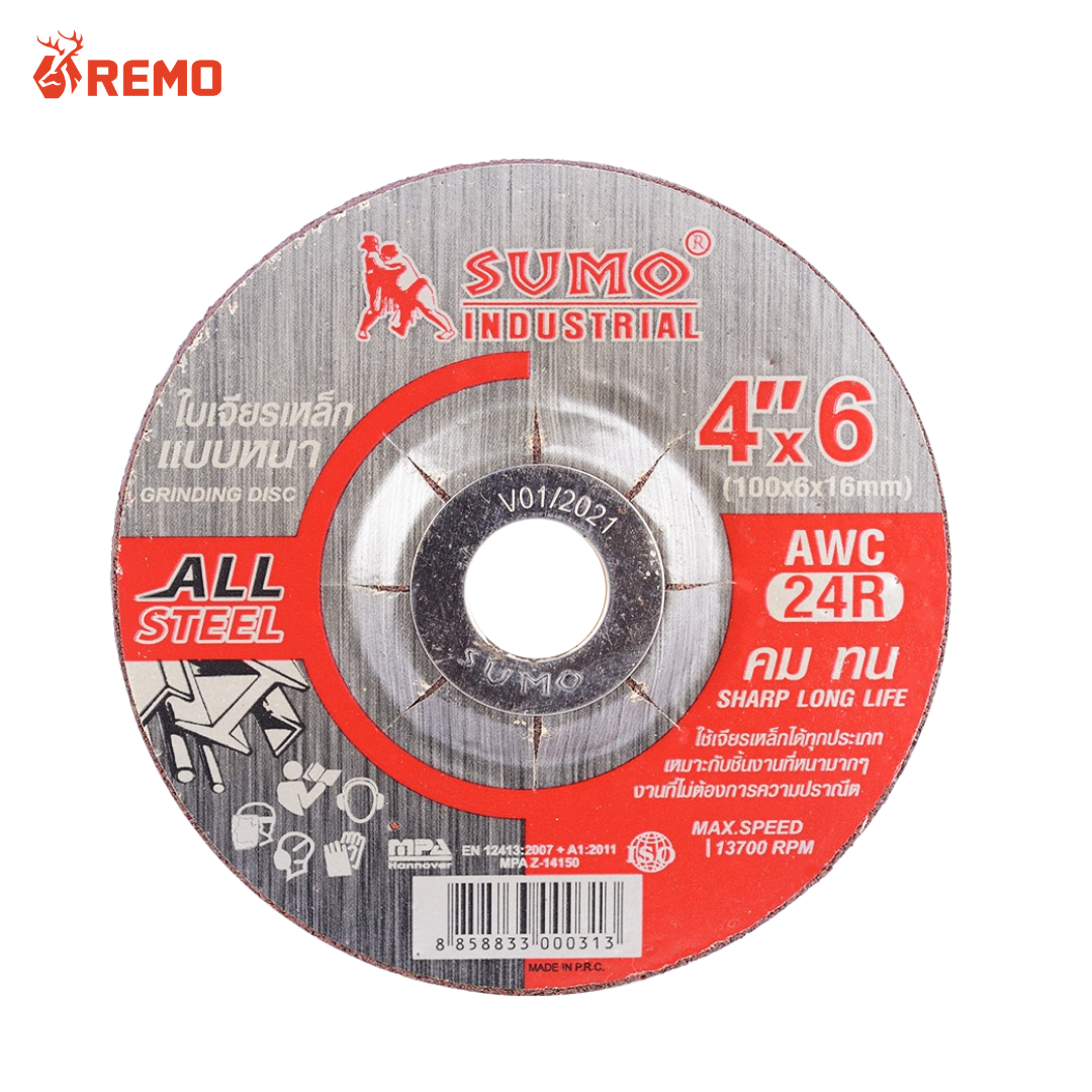 Sumo AWC 24R ใบเจียรเหล็กหนา 4" x 6 mm. บรรจุ 25 ใบ / 200 ใบ (ลัง)