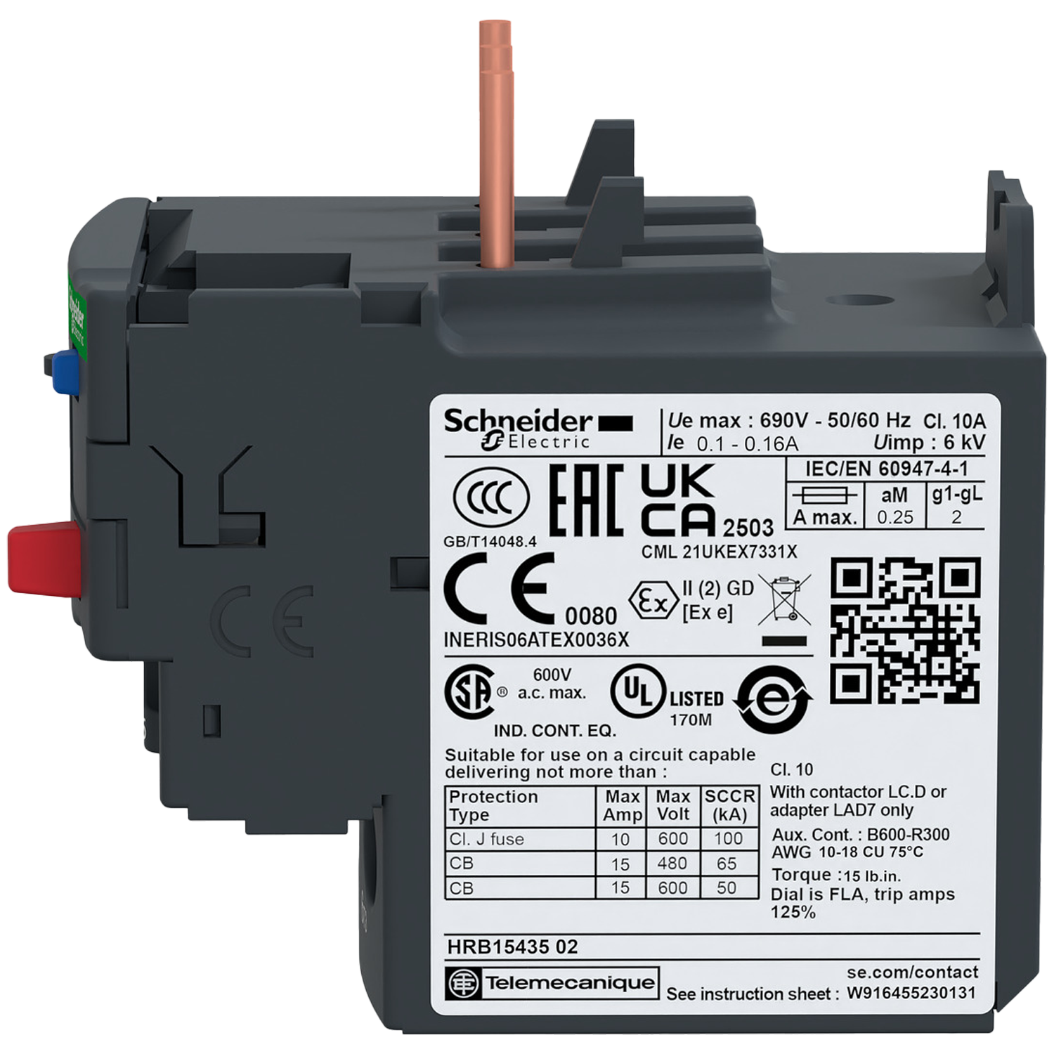LRD22 : โอเวอร์โหลด รีเลย์ Adj 16-24A CL 10A - Schneider Electric - Thermal Overload Relay by pik2pak.com