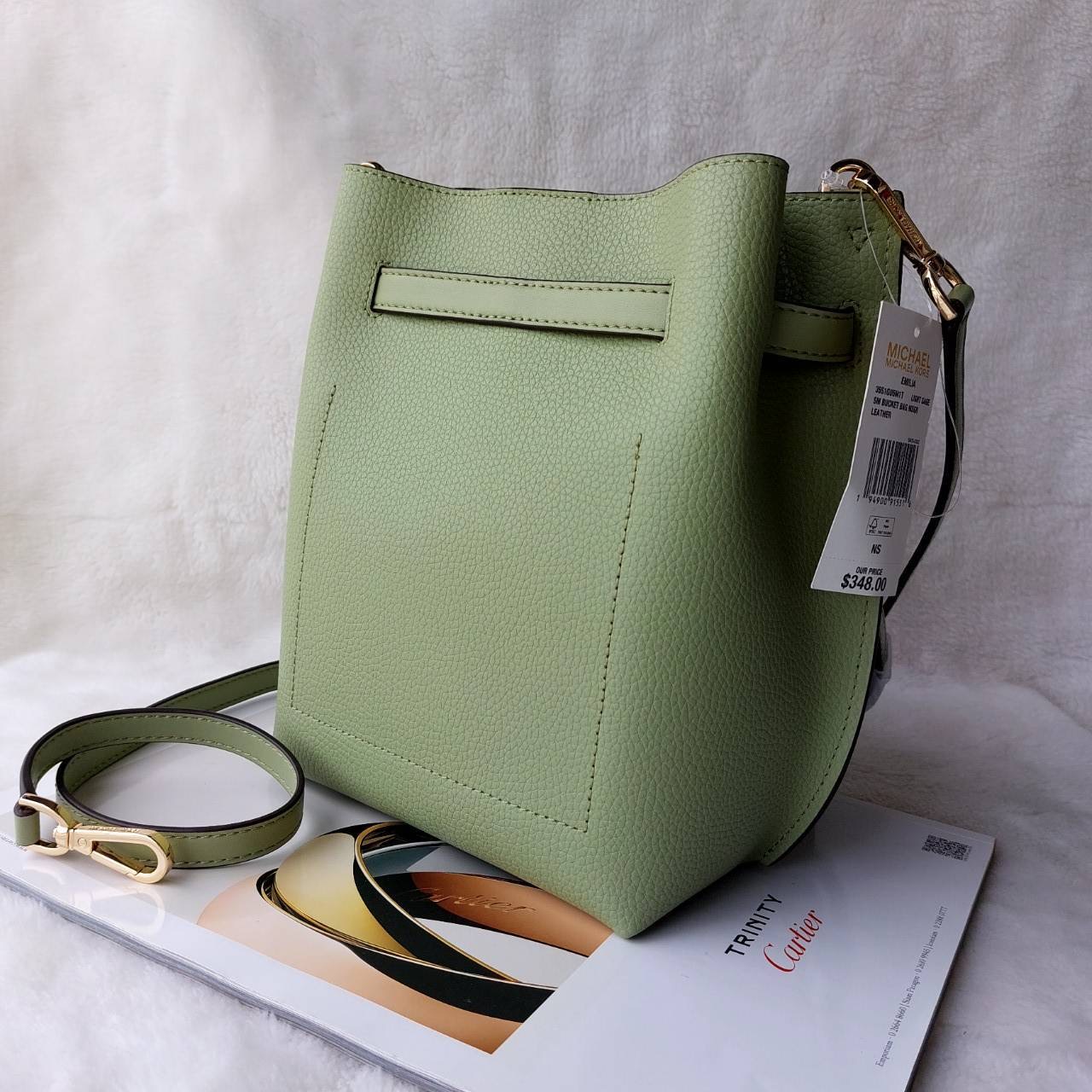 New Michael Kors Small Emilia Bucket Crossbody Bag สี: Light Sage