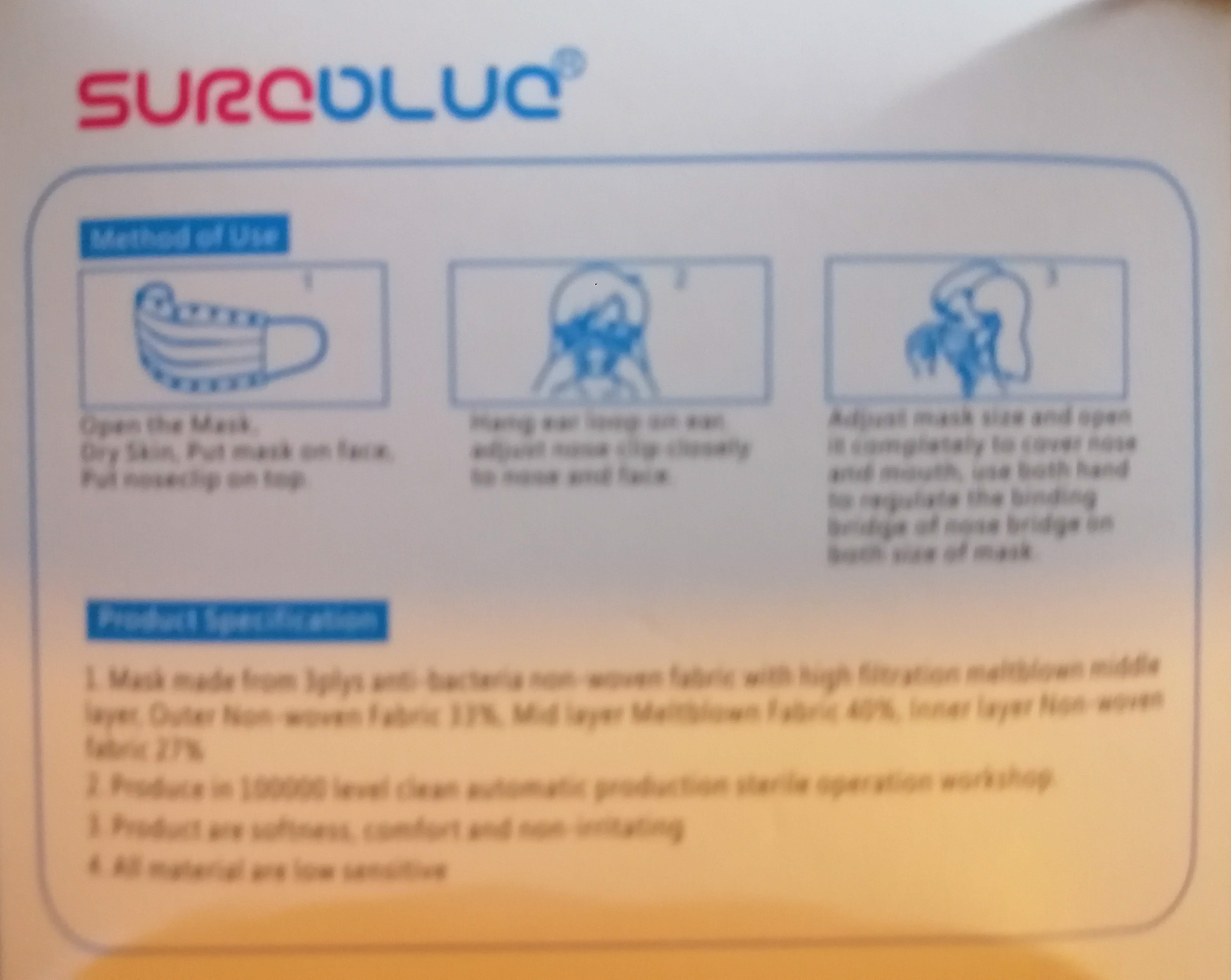 Sureblue Disposable Face Mask 3 Ply Earloop