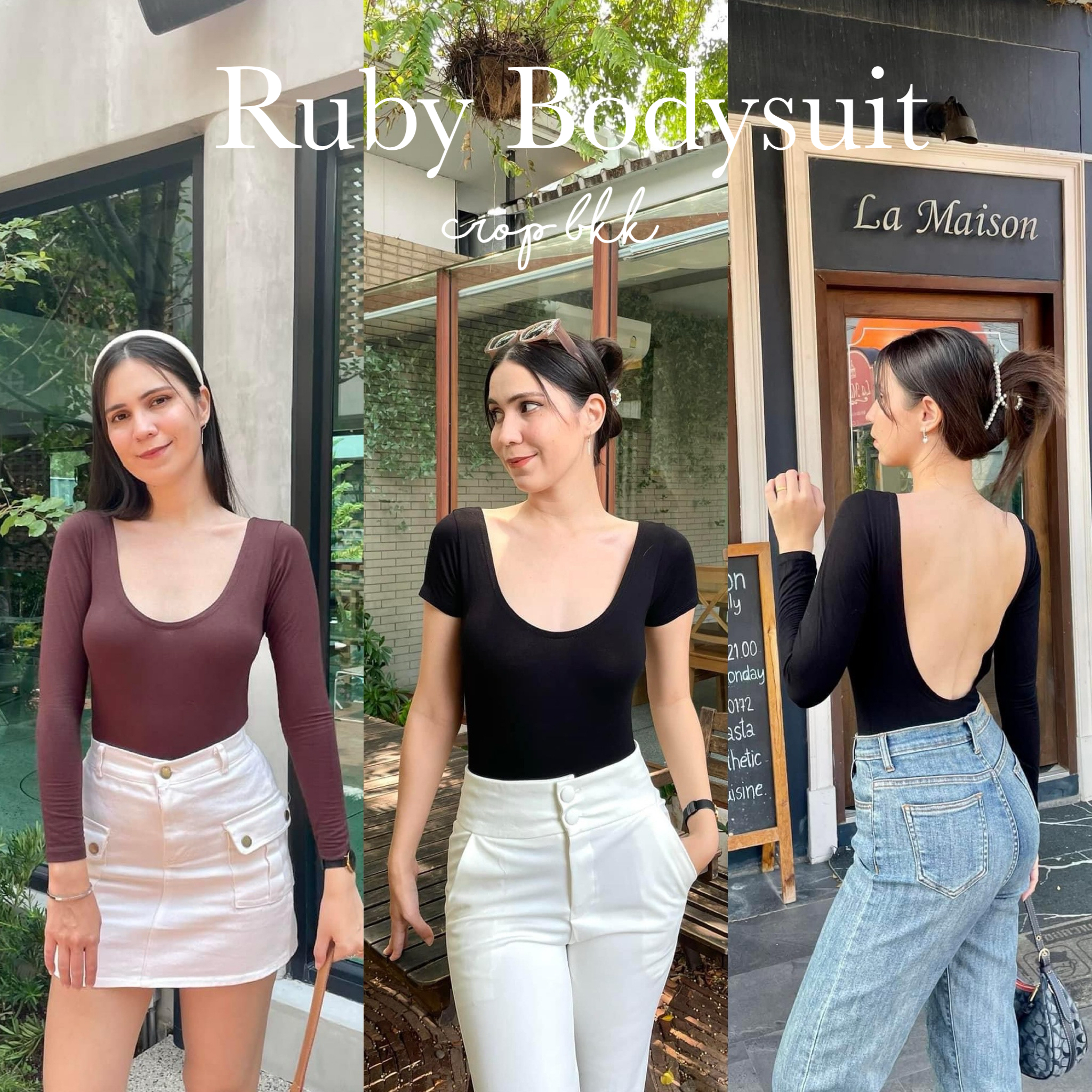 🍑Ruby Bodysuit🍑 บอดี้สูทเว้าหลังแบบมีแขน ใส่สบายมาก ผ้ายืดได้เยอะสูง 170 ก็ใส่ได้