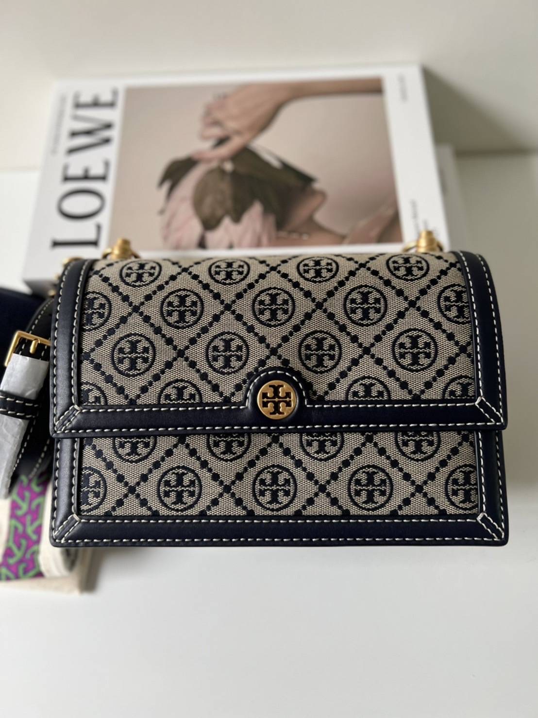 New TORY BURCH T MONOGRAM JACQUARD SMALL SHOULDER BAG