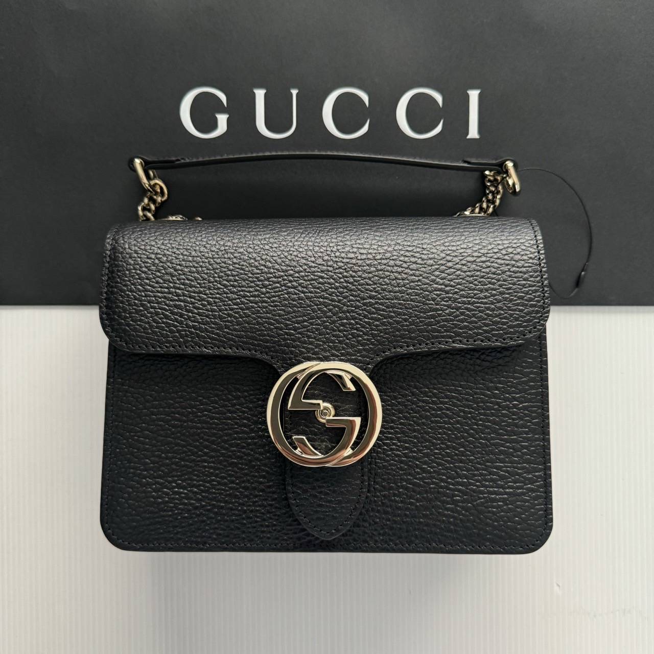 New Gucci Interlocking สีดำอะไหล่ทองอ่อน อุปกรณ์การ์ด ถุงผ้า ถุงกระดาษ สำเนาใบเสร็จ