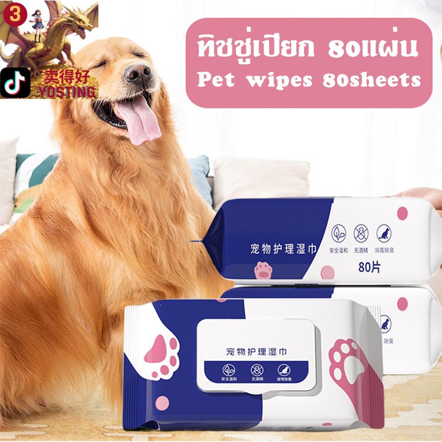 ทิชชู่เปียก 80 แผ่น แผ่นเช็ดแมว ทิชชู่หมา Pet wipes ทิชชู่เปียกสัตว์เลี้ยง สำหรับเช็ดสัตว์เลี้ยง
