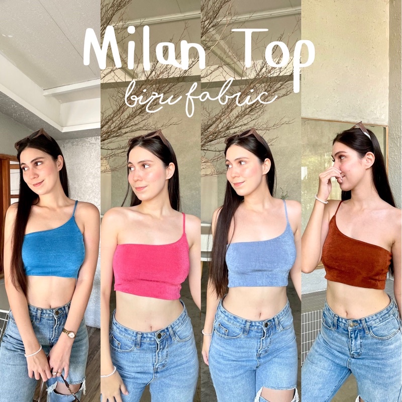 💓Milan Top💓 เสื้อครอปผ้าวิ้งค์ๆ งานผ้า2ชั้นทั้งตัว ไม่บาง ดีเทลสายสปาเกตตีไหล่เดียว ผ้ามีน้ำหนัก ยืดได้เยอะมาก Cropbkk♡