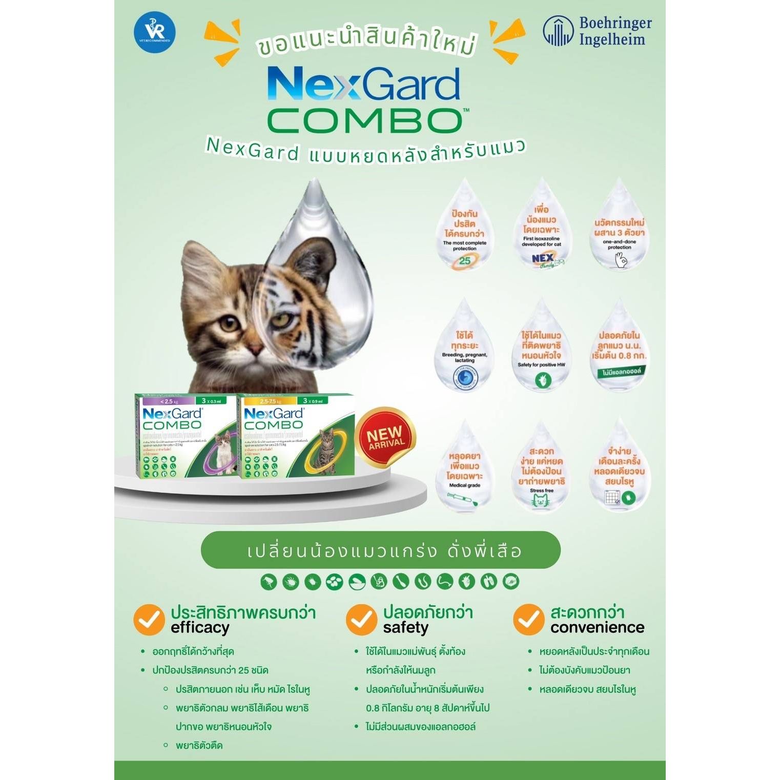 Nexgard Combo ยาเห็บหมัด หยอดหลังสำหรับแมว ป้องกันปรสิตได้อย่างครอบคลุม 25 ชนิด