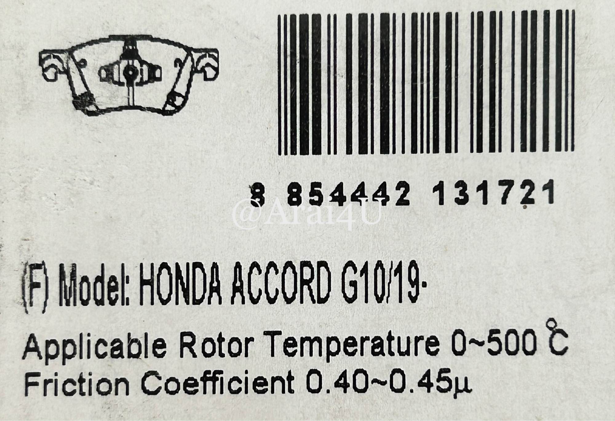 ผ้าเบรคหน้า HONDA ACCORD G10 2019