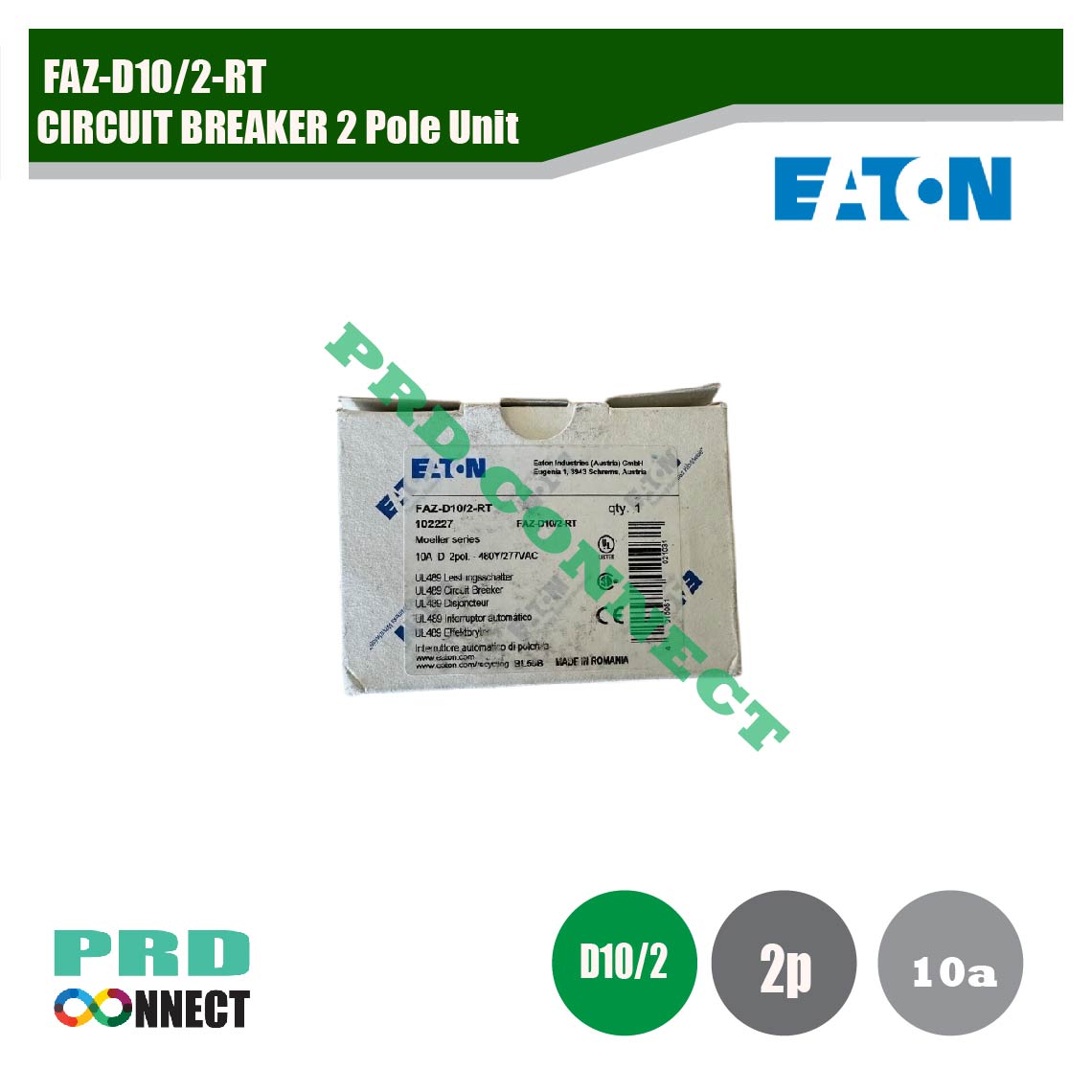 FAZ-D10/2-RT, CIRCUIT BREAKER 2 Pole Unit, EATON